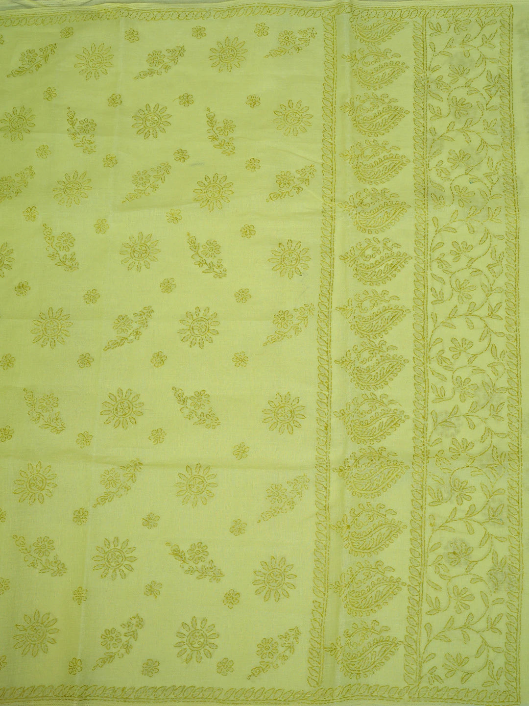 Ada Hand Embroidered Green Cotton Lucknowi Chikankari Saree and Blouse 01A872871