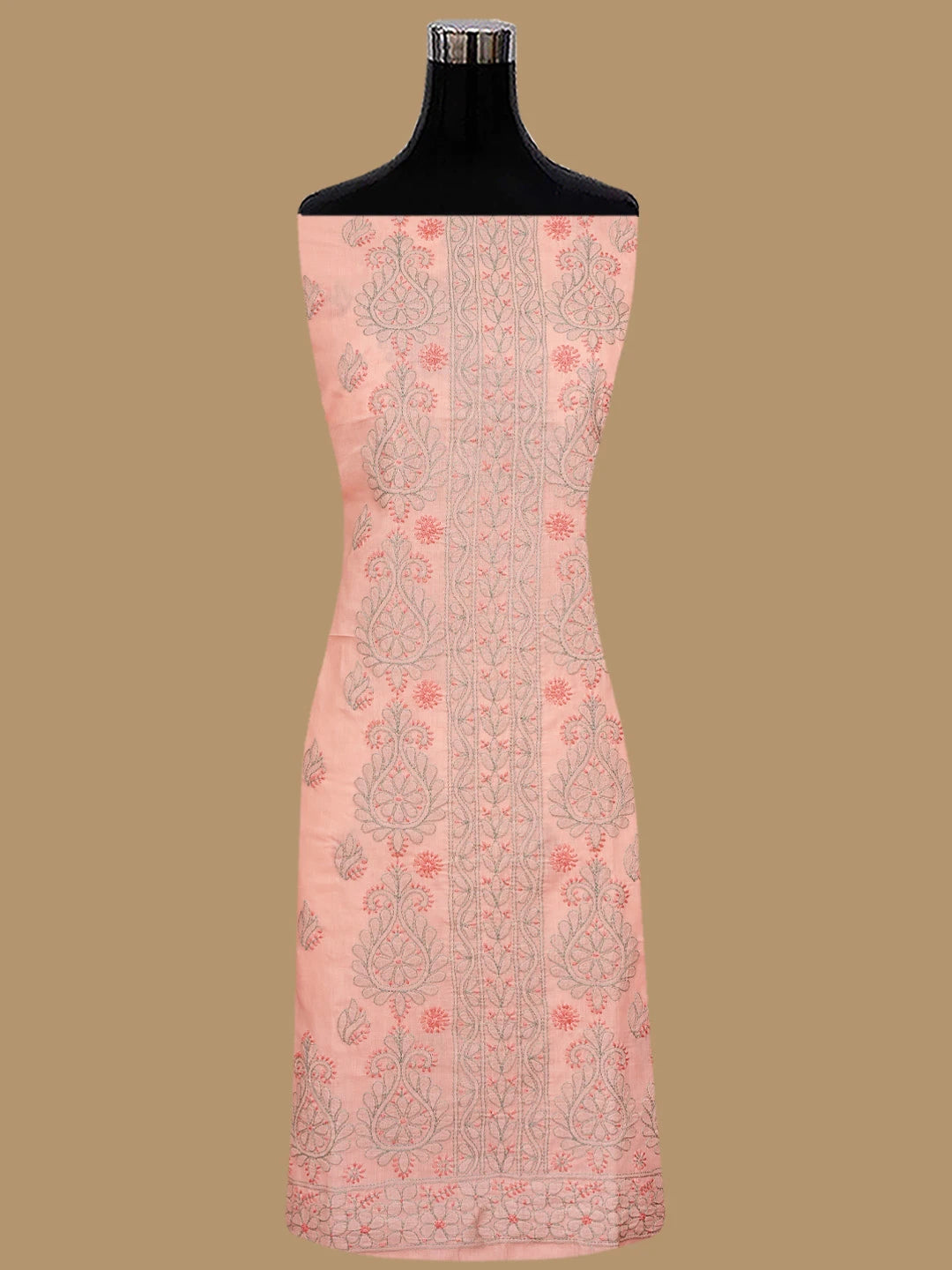 Ada Hand Embroidered Peach Parfait Cotton Lucknowi Chikankari Unstitched Suit Piece  with Chiffon Dupatta 01A879927