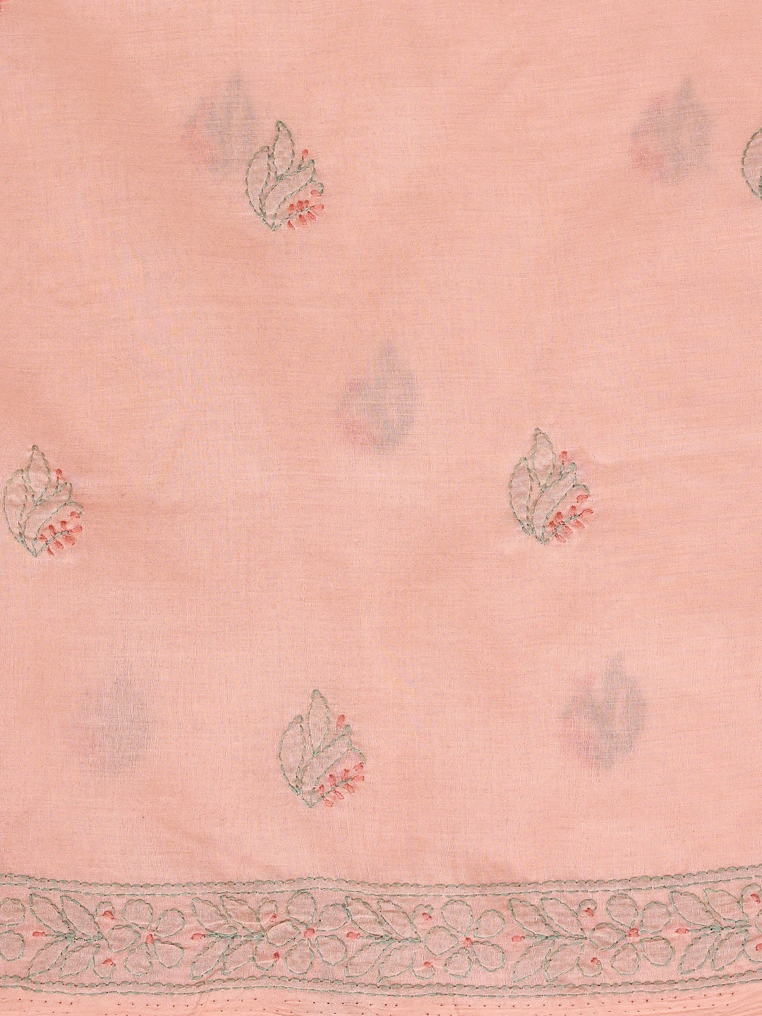 Ada Hand Embroidered Peach Parfait Cotton Lucknowi Chikankari Unstitched Suit Piece  with Chiffon Dupatta 01A879927