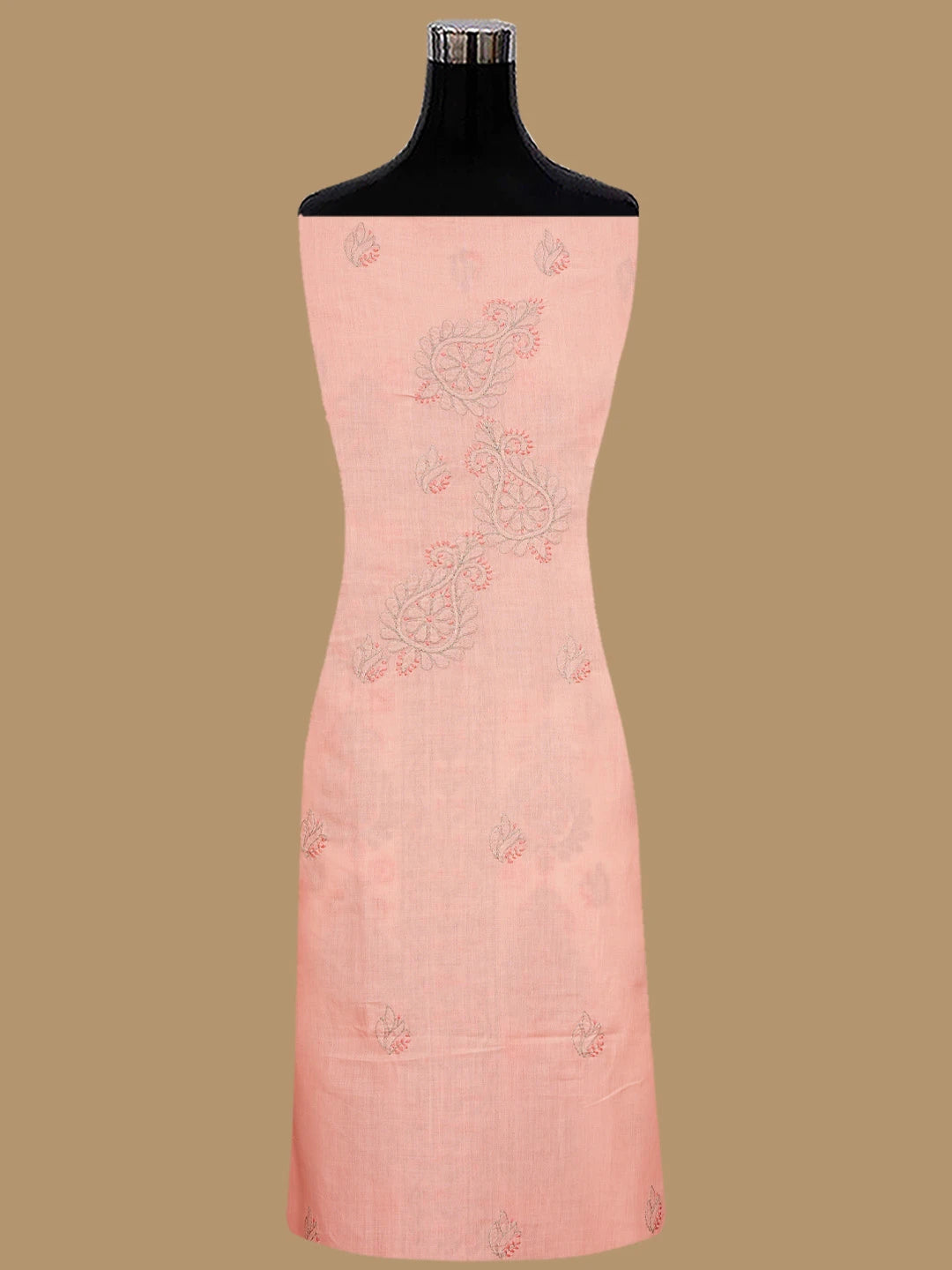 Ada Hand Embroidered Peach Parfait Cotton Lucknowi Chikankari Unstitched Suit Piece  with Chiffon Dupatta 01A879927