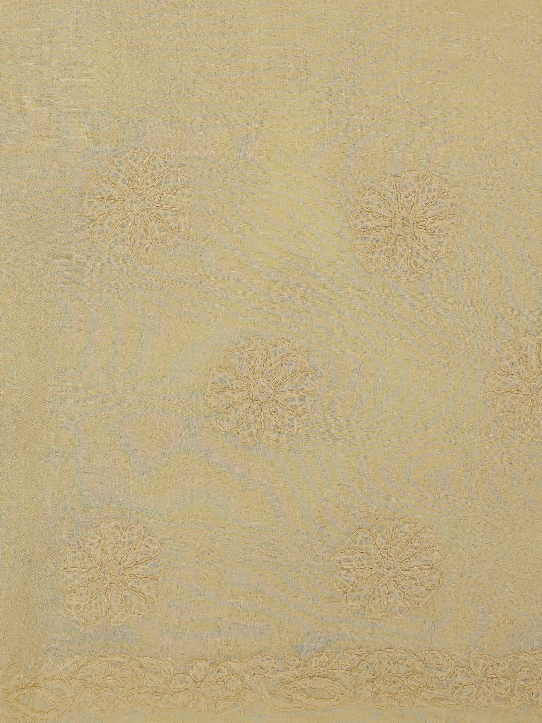Ada Hand Embroidered Biscuit Yellow Cotton Lucknowi Chikankari Saree and Blouse 01A872867