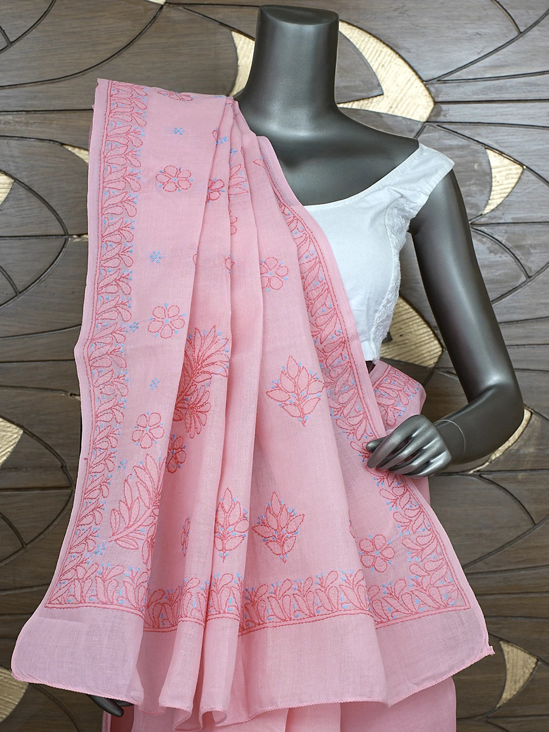 Ada Hand Embroidered Baker -Miller Pink  Cotton Lucknowi Chikankari Saree and Blouse 01A872887