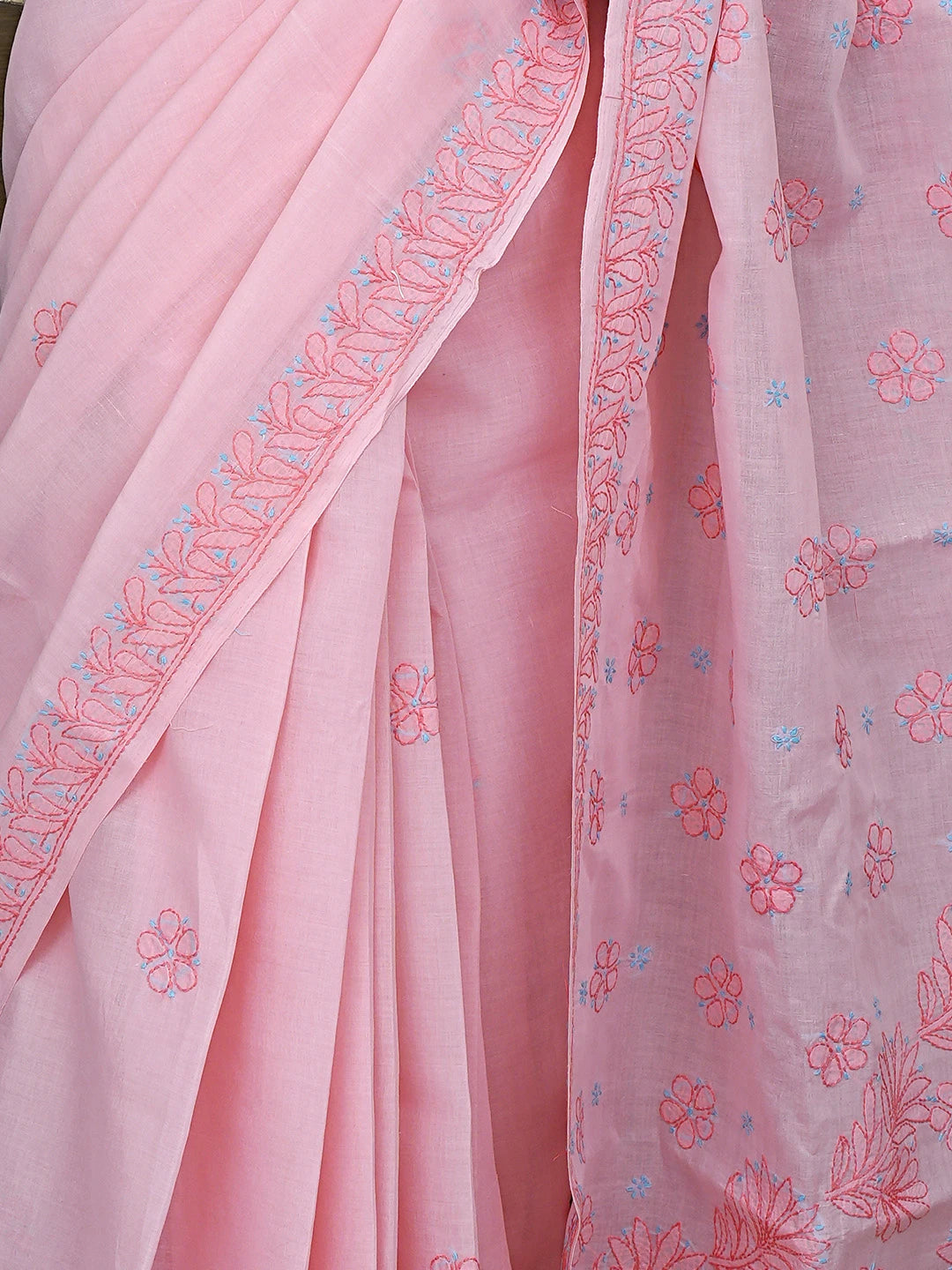 Ada Hand Embroidered Baker -Miller Pink  Cotton Lucknowi Chikankari Saree and Blouse 01A872887