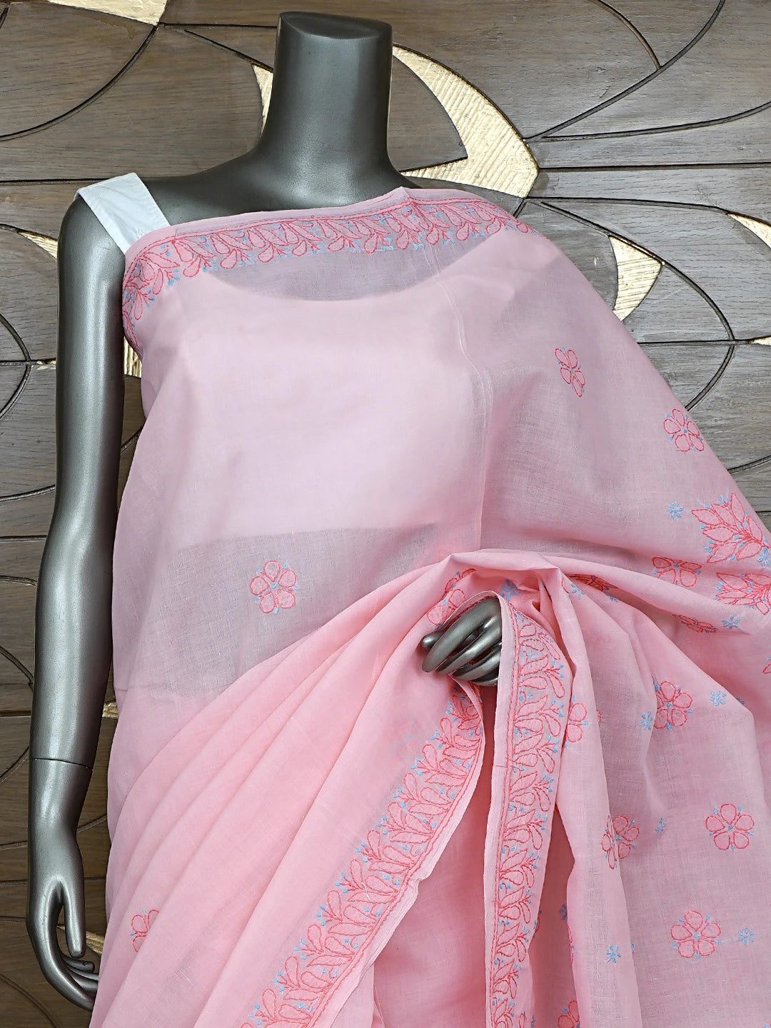 Ada Hand Embroidered Baker -Miller Pink  Cotton Lucknowi Chikankari Saree and Blouse 01A872887