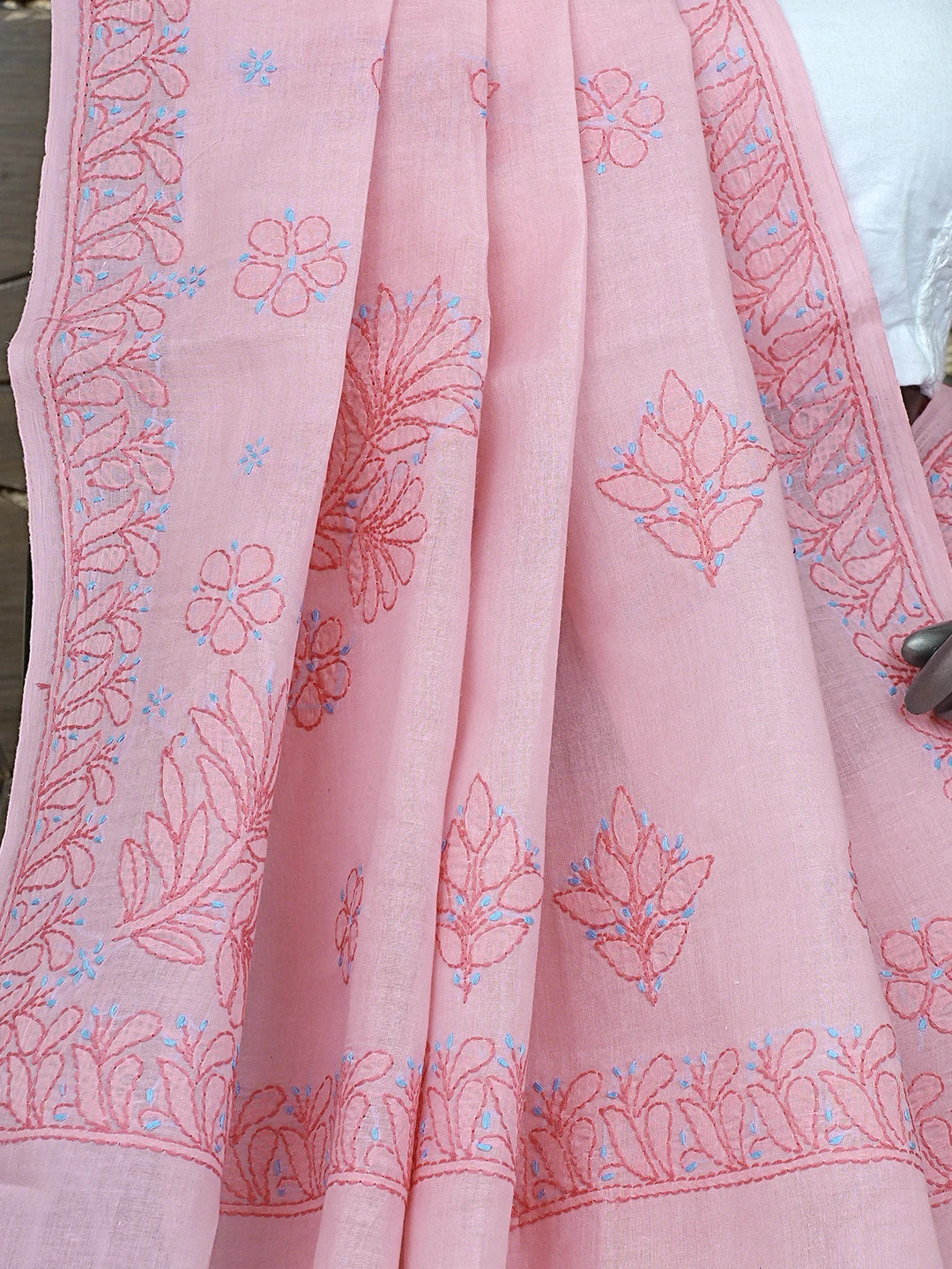 Ada Hand Embroidered Baker -Miller Pink  Cotton Lucknowi Chikankari Saree and Blouse 01A872887