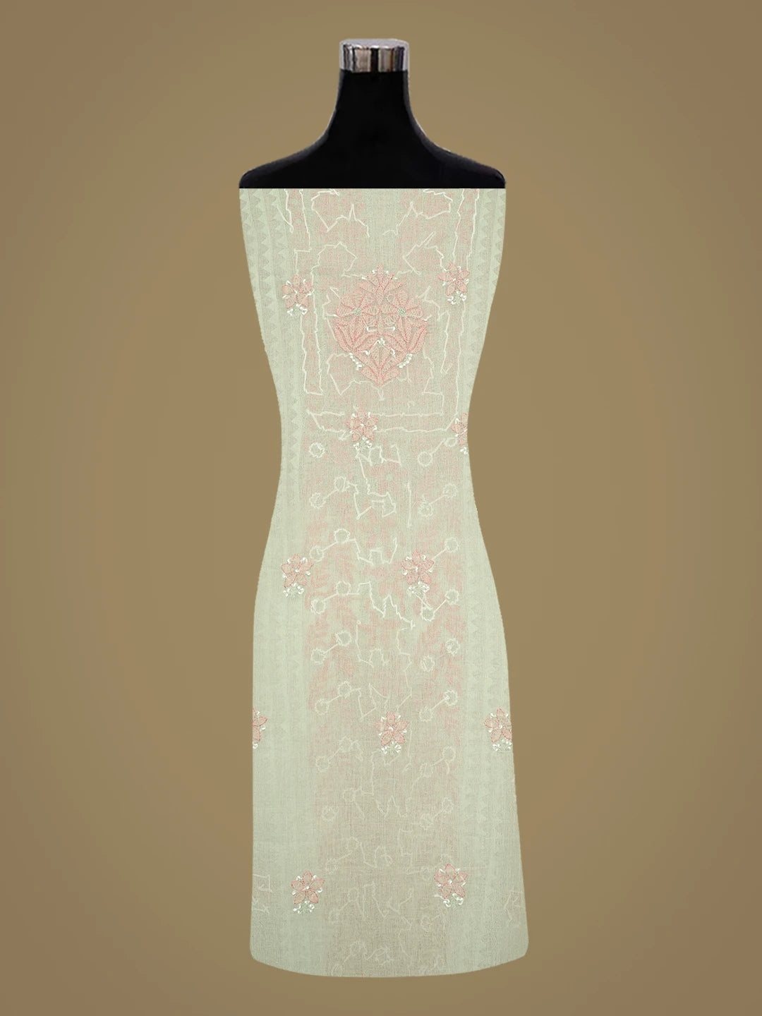 Ada Hand Embroidered Sea Green Cotton Lucknowi Chikankari Unstitched Suit Piece  with Chiffon Dupatta 01A879846
