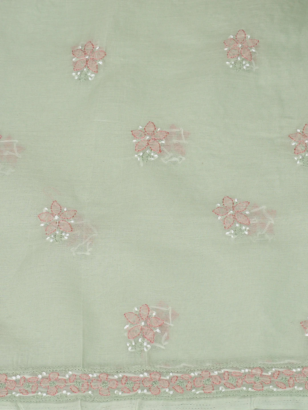 Ada Hand Embroidered Sea Green Cotton Lucknowi Chikankari Unstitched Suit Piece  with Chiffon Dupatta 01A879846
