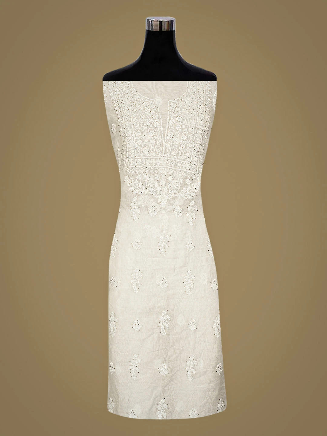 Ada Hand Embroidered White Cotton Lucknowi Chikankari Unstitched Kurta Dupatta Set With Mukaish Work 01A726711