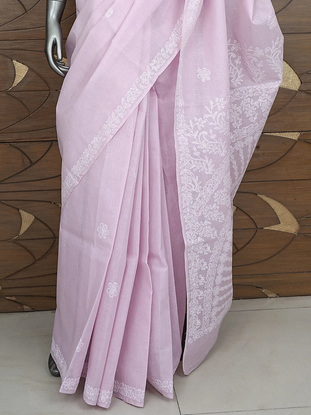 Ada Hand Embroidered Dusty Pink Cotton Lucknowi Chikankari Saree and Blouse 01A872864