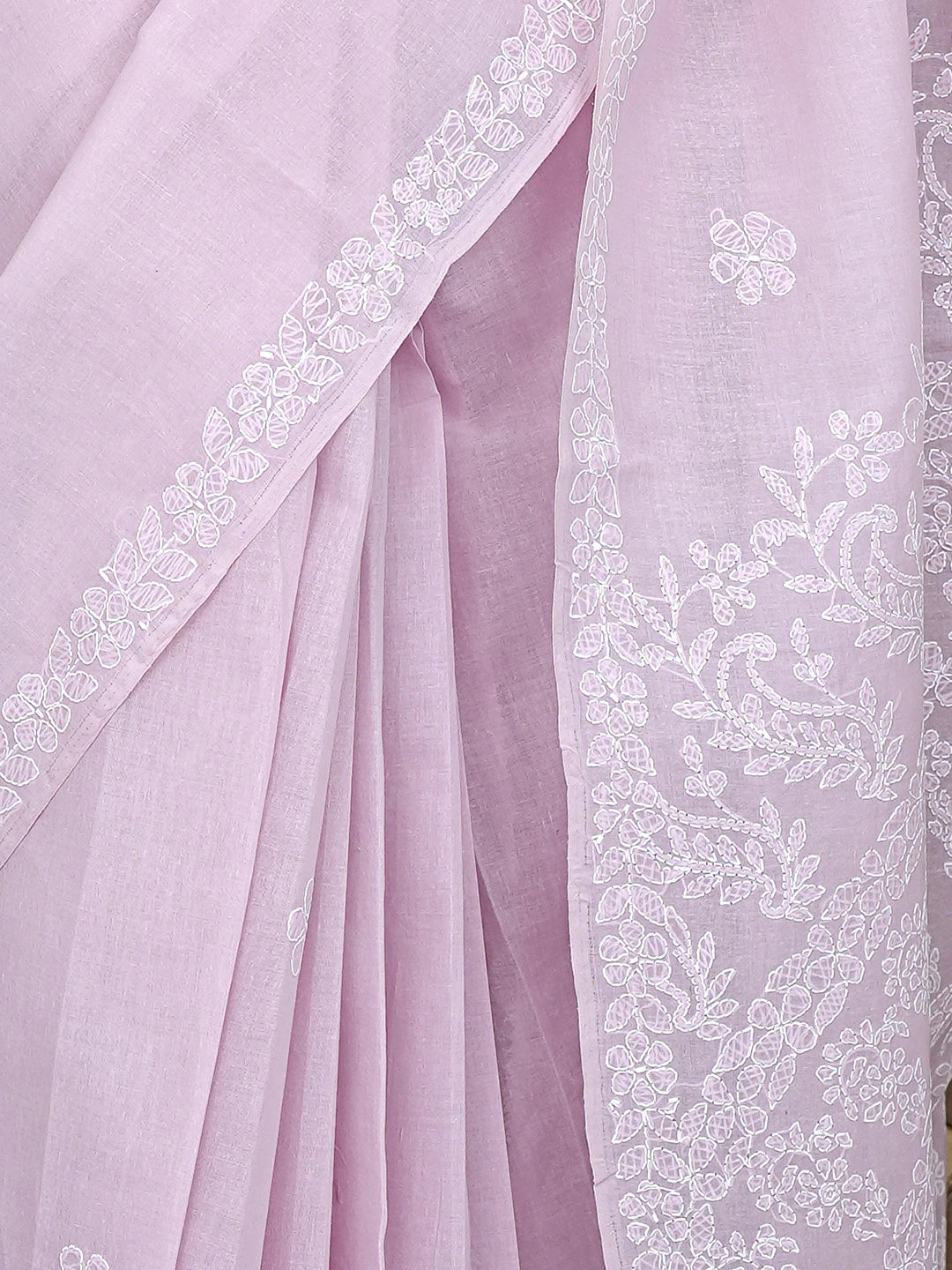 Ada Hand Embroidered Dusty Pink Cotton Lucknowi Chikankari Saree and Blouse 01A872864