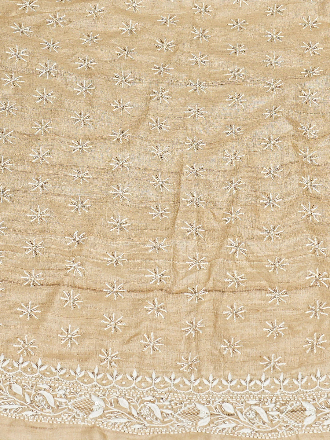 Ada Hand Embroidered Fawn Silk Lucknowi Chikankari Semi-stitched Kurta Dupatta Set With Cutdana Work 01A744269