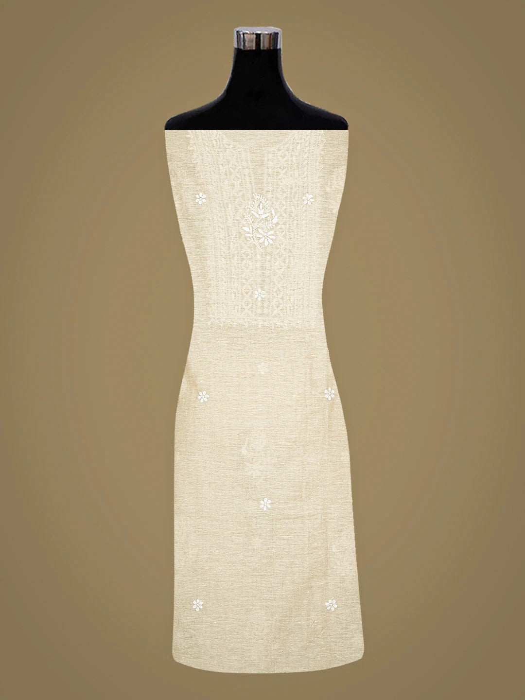 Ada Hand Embroidered Fawn Khadi Chanderi Lucknowi Chikankari Unstitched Kurta Dupatta Set 01A888660