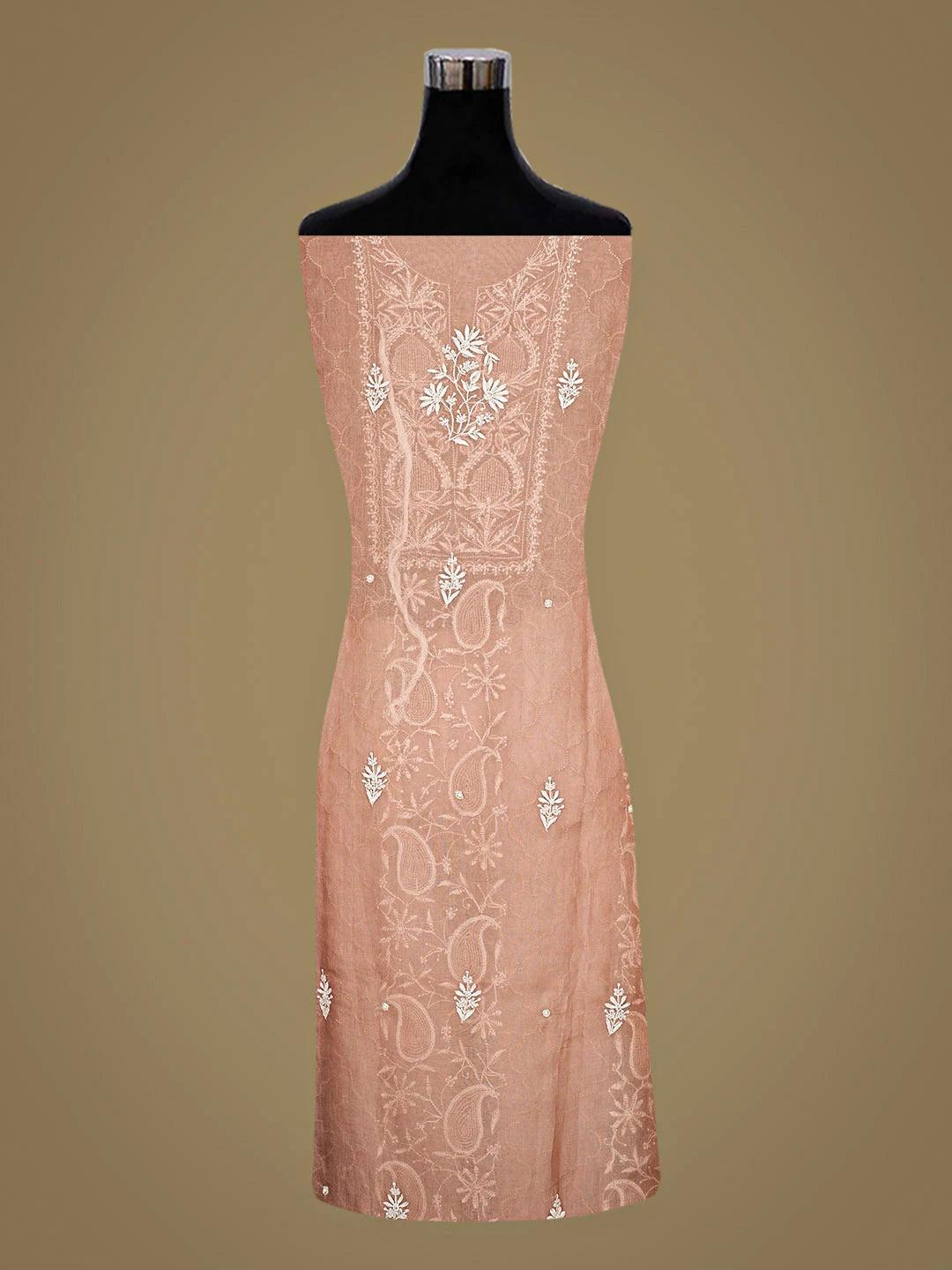 Ada Hand Embroidered Dusty Peach Organza Lucknowi Chikankari Semi-Stitched Kurta Dupatta Set With Cutdana Work 01A887191