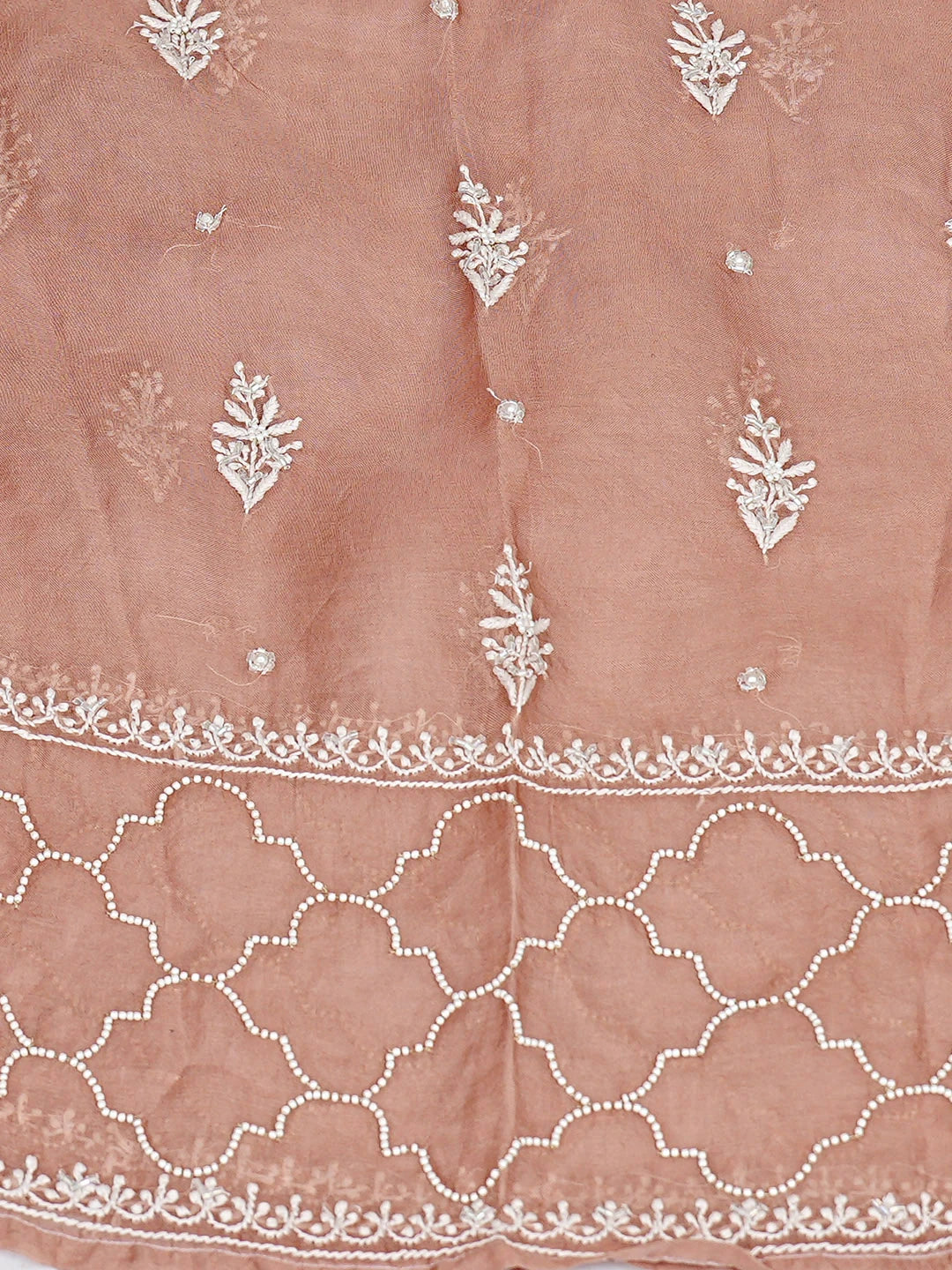 Ada Hand Embroidered Dusty Peach Organza Lucknowi Chikankari Semi-Stitched Kurta Dupatta Set With Cutdana Work 01A887191