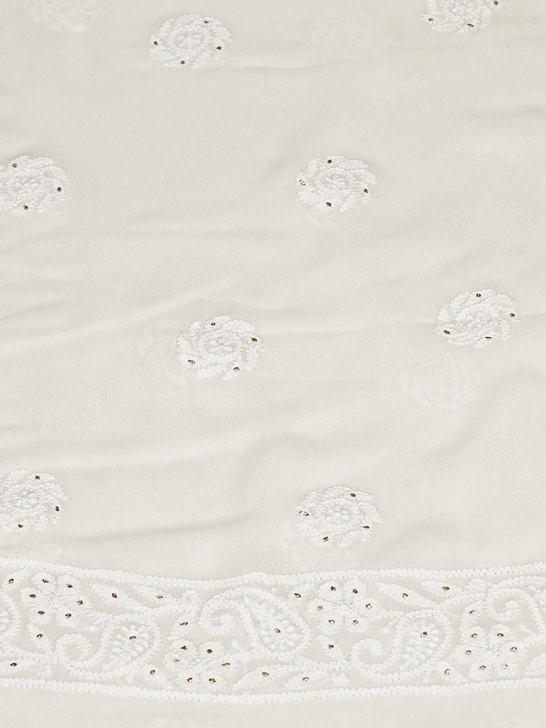 Ada Hand Embroidered Ivory Pure Georgette Lucknowi Chikankari Unstitched Kurta Dupatta Set With Muqaish Work 01A846089