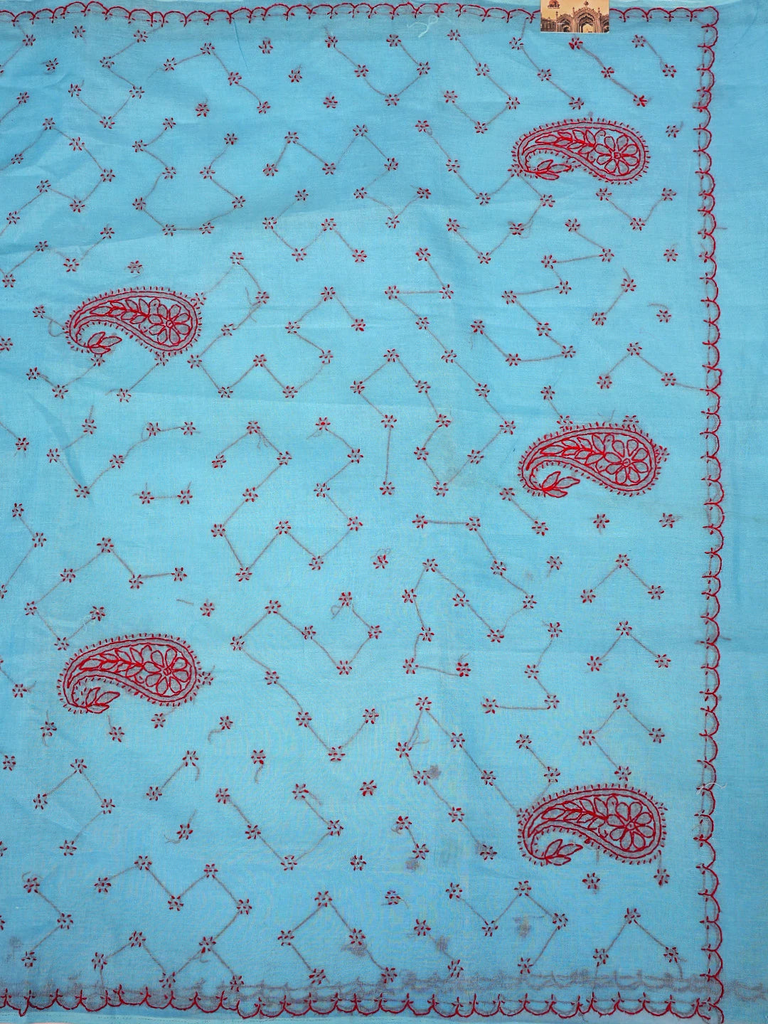 Ada Hand Embroidered Blue Cotton Lucknowi Chikankari Saree and Blouse 01A882896