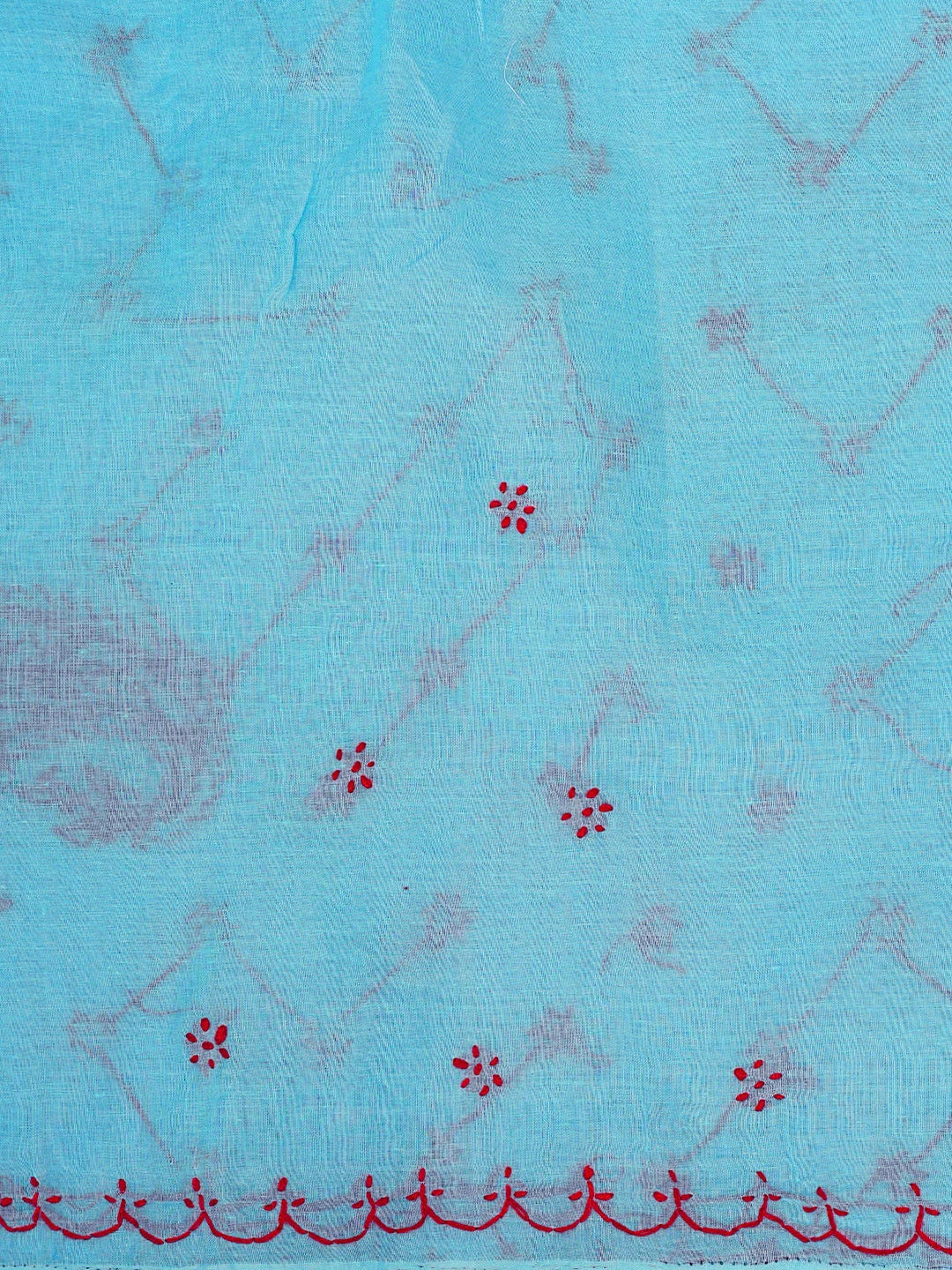 Ada Hand Embroidered Blue Cotton Lucknowi Chikankari Saree and Blouse 01A882896