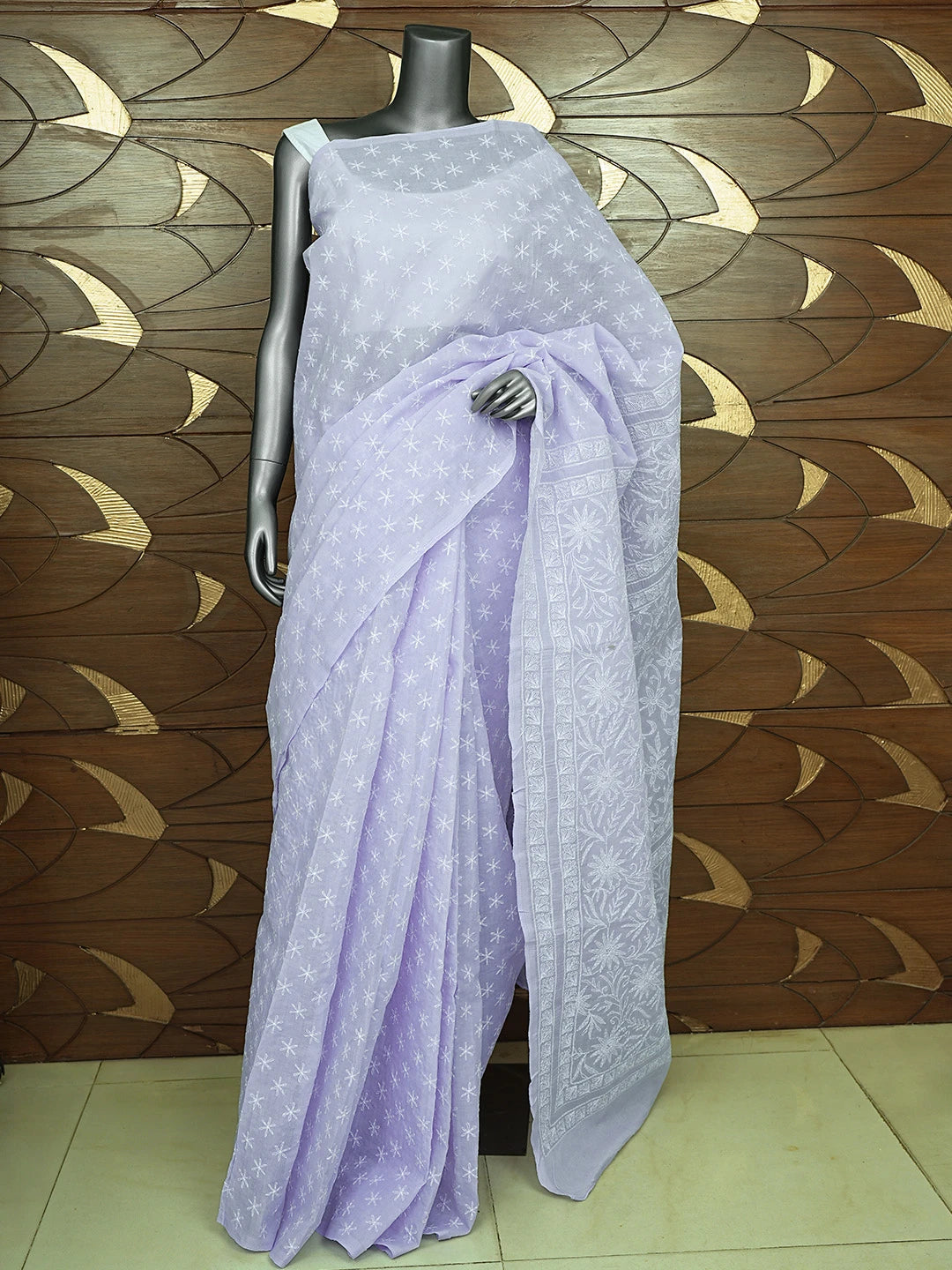 Ada Hand Embroidered Mauve Cotton Lucknowi Chikankari Saree and Blouse 01A873384
