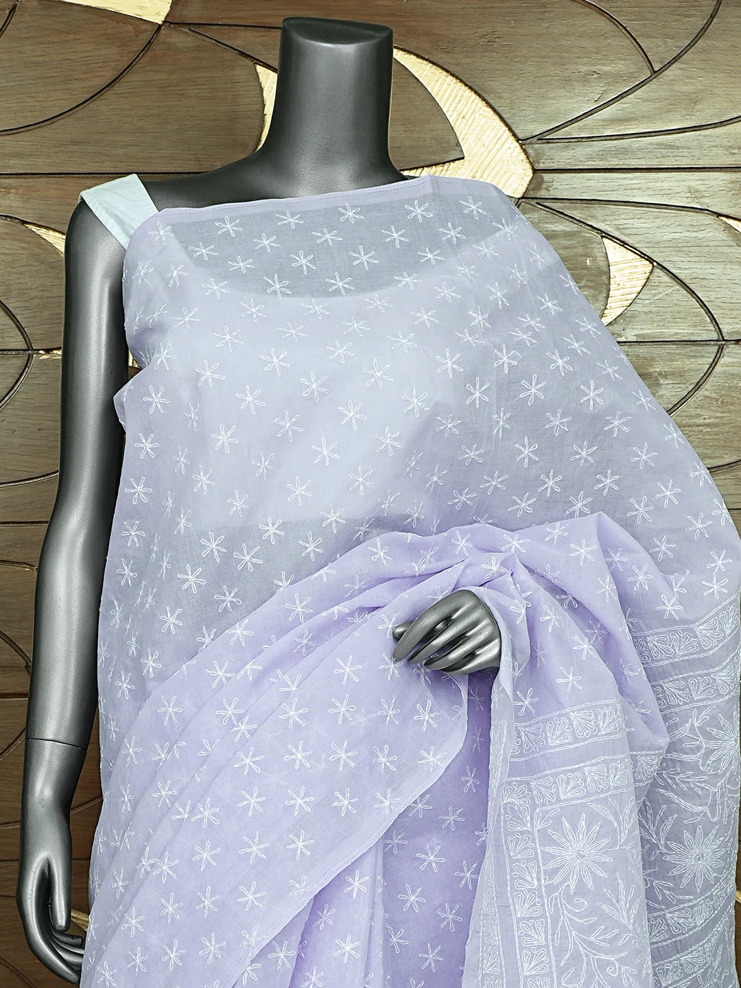 Ada Hand Embroidered Mauve Cotton Lucknowi Chikankari Saree and Blouse 01A873384