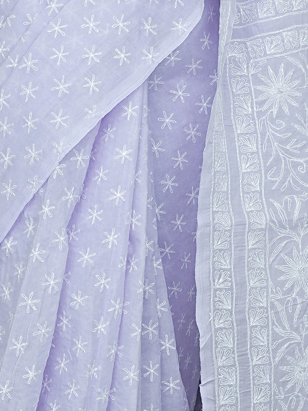 Ada Hand Embroidered Mauve Cotton Lucknowi Chikankari Saree and Blouse 01A873384