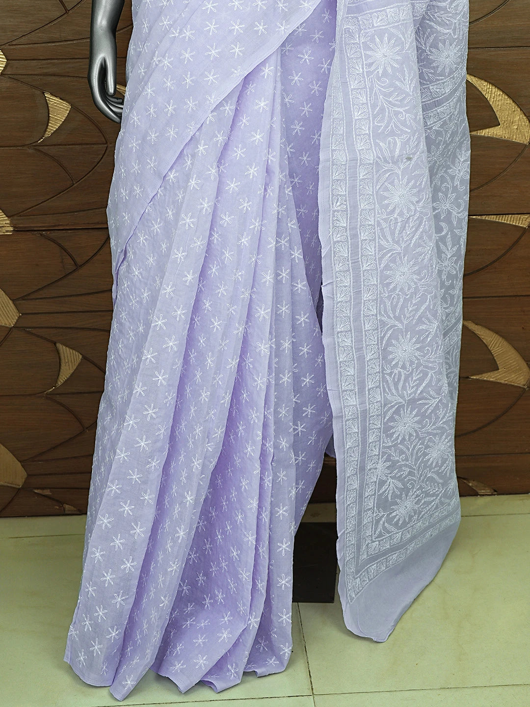 Ada Hand Embroidered Mauve Cotton Lucknowi Chikankari Saree and Blouse 01A873384
