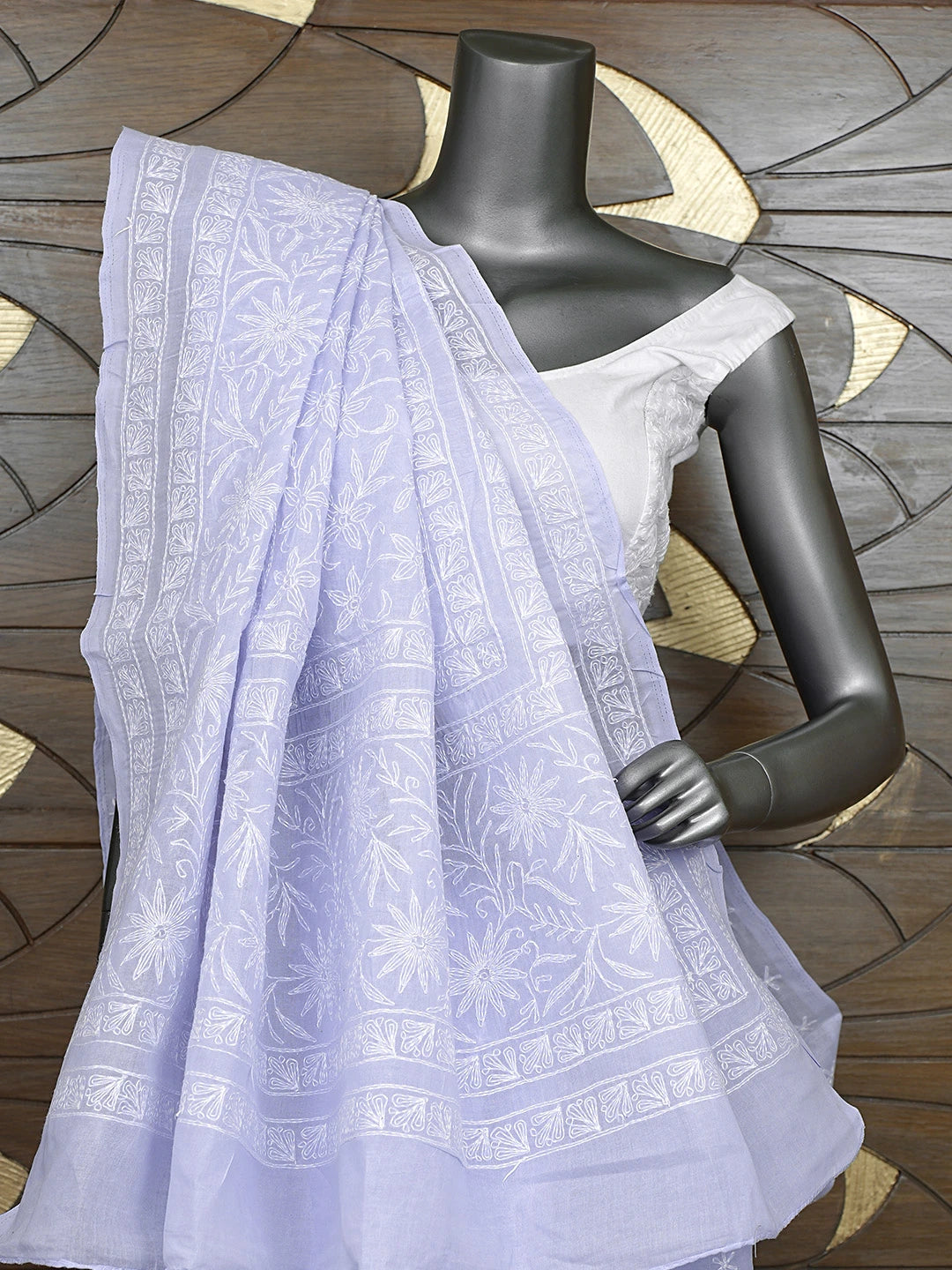 Ada Hand Embroidered Mauve Cotton Lucknowi Chikankari Saree and Blouse 01A873384