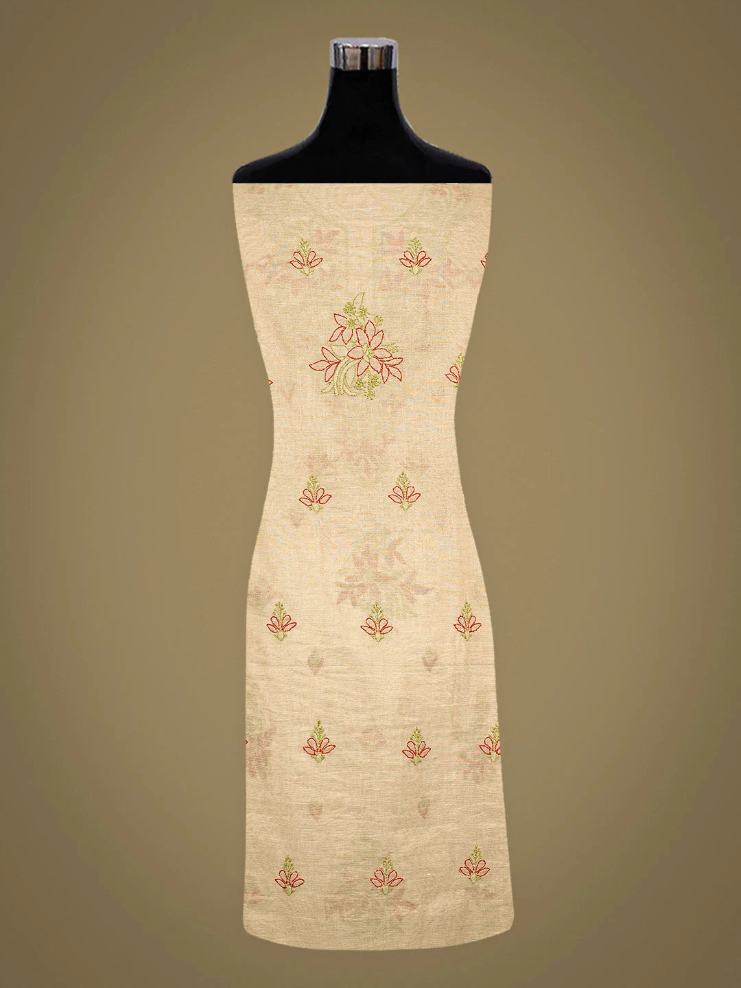 Ada Hand Embroidered Fawn Tissue Lucknowi Chikankari Unstitched Kurta Dupatta Set 01A871446