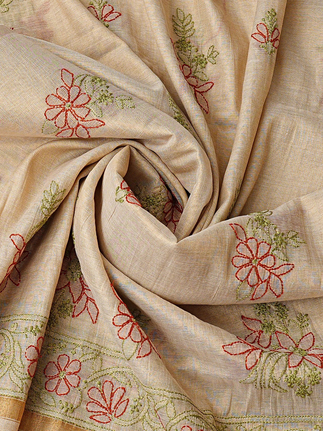 Ada Hand Embroidered Fawn Tissue Lucknowi Chikankari Unstitched Kurta Dupatta Set 01A871446