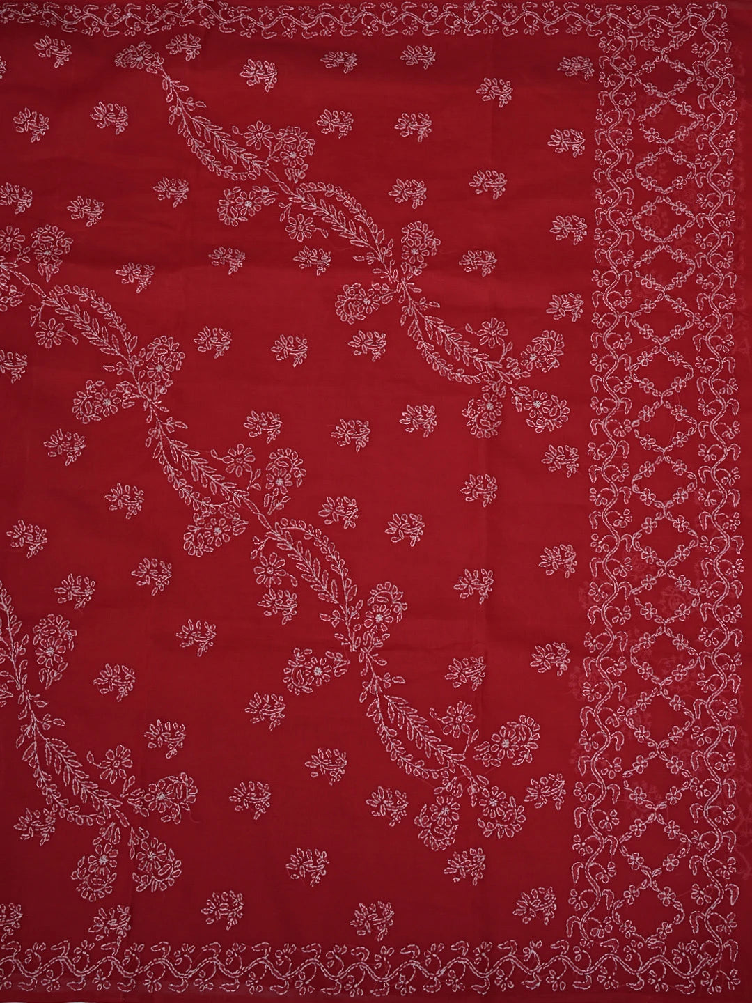 Ada Hand Embroidered Red Cotton Lucknowi Chikankari Saree and Blouse 01A872861