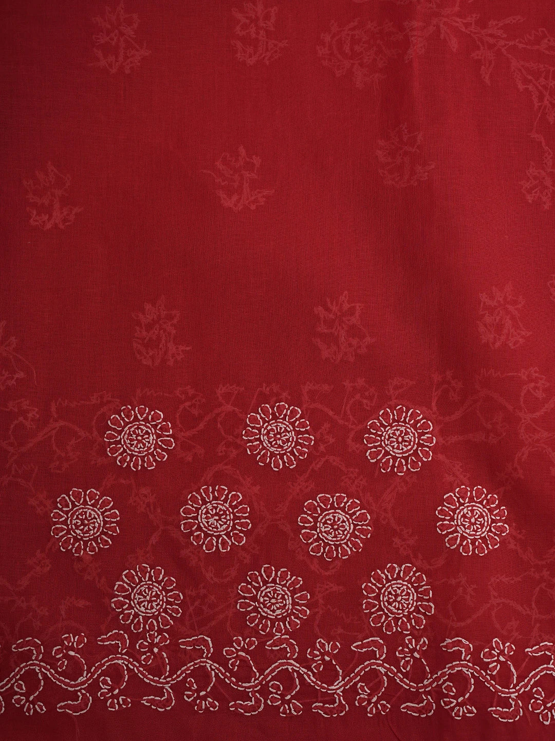 Ada Hand Embroidered Red Cotton Lucknowi Chikankari Saree and Blouse 01A872861