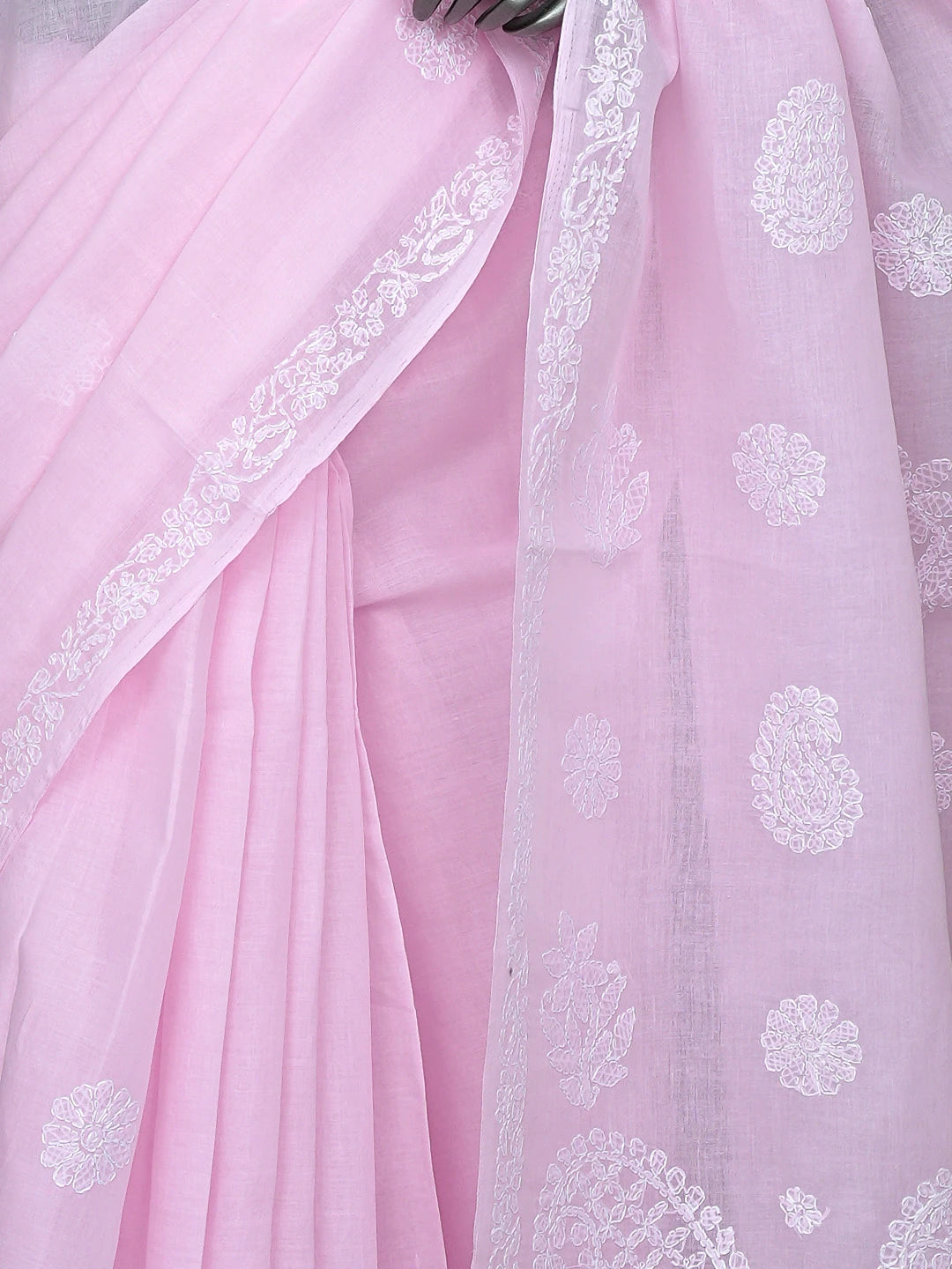 Ada Hand Embroidered Pink Cotton Lucknowi Chikankari Saree and Blouse 01A872868