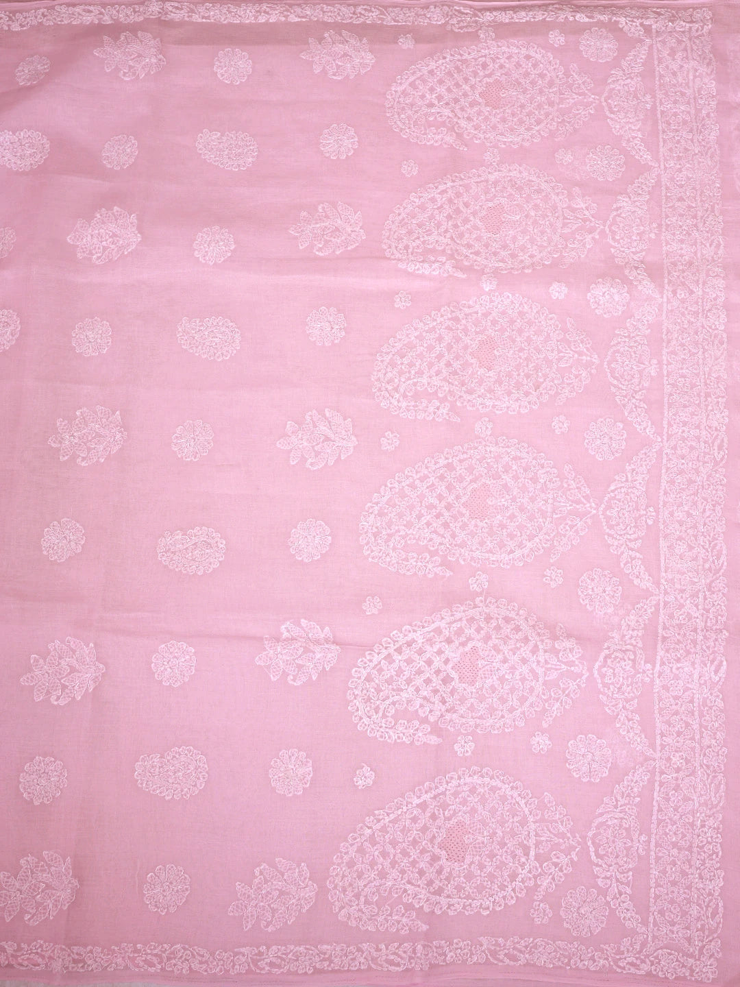 Ada Hand Embroidered Pink Cotton Lucknowi Chikankari Saree and Blouse 01A872868