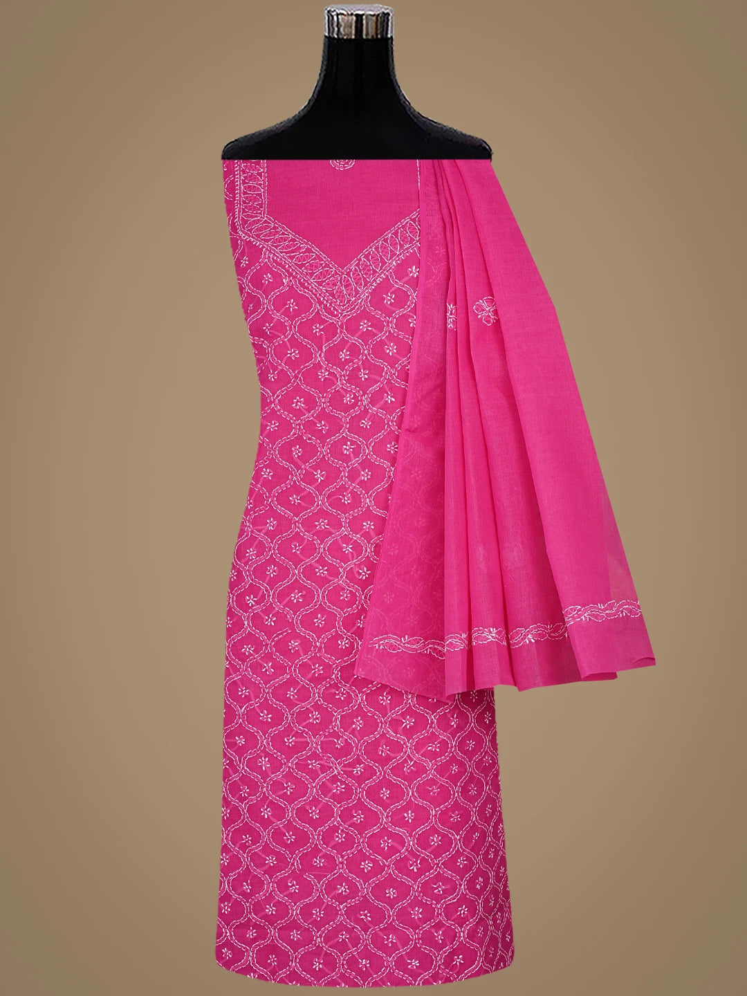 Ada Hand Embroidered Onion Pink Cotton Lucknowi Chikankari Unstitched Suit Piece 01A887913