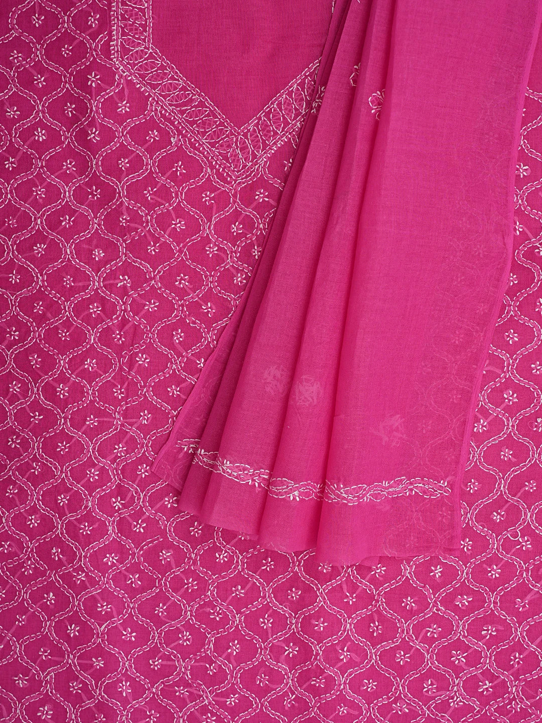 Ada Hand Embroidered Onion Pink Cotton Lucknowi Chikankari Unstitched Suit Piece 01A887913