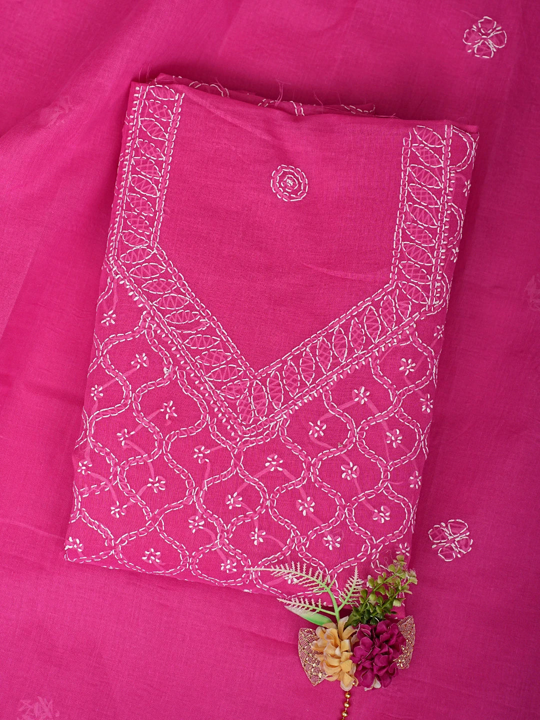 Ada Hand Embroidered Onion Pink Cotton Lucknowi Chikankari Unstitched Suit Piece 01A887913