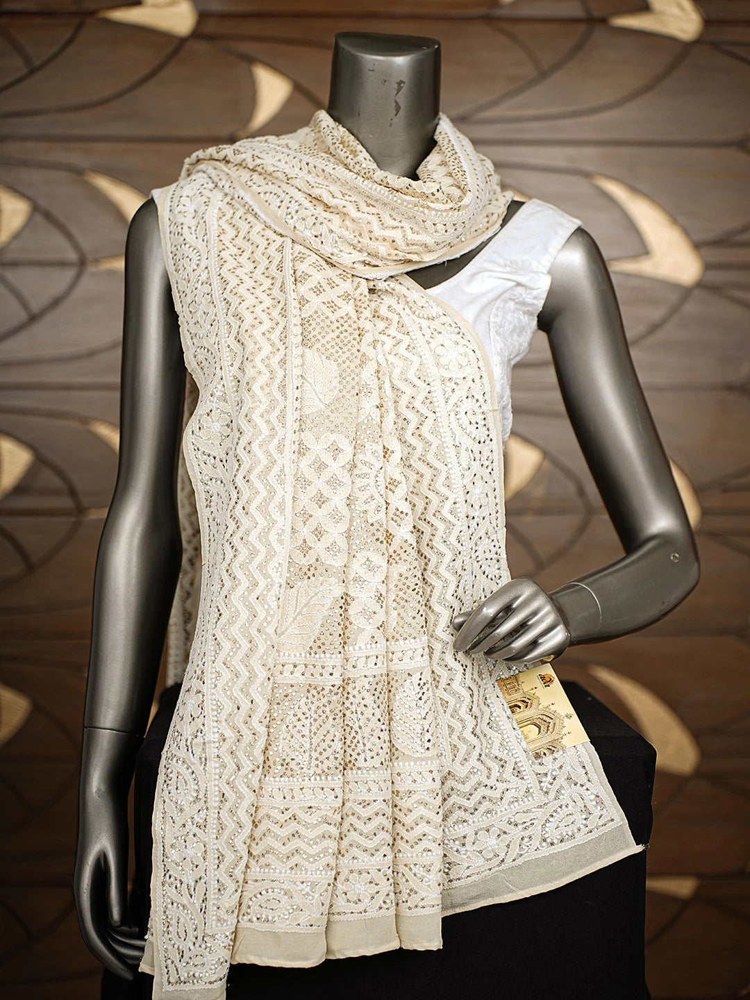 Ada Hand Embroidered Off White  Pure Georgette Dupatta With Muqaish Work 01A889821