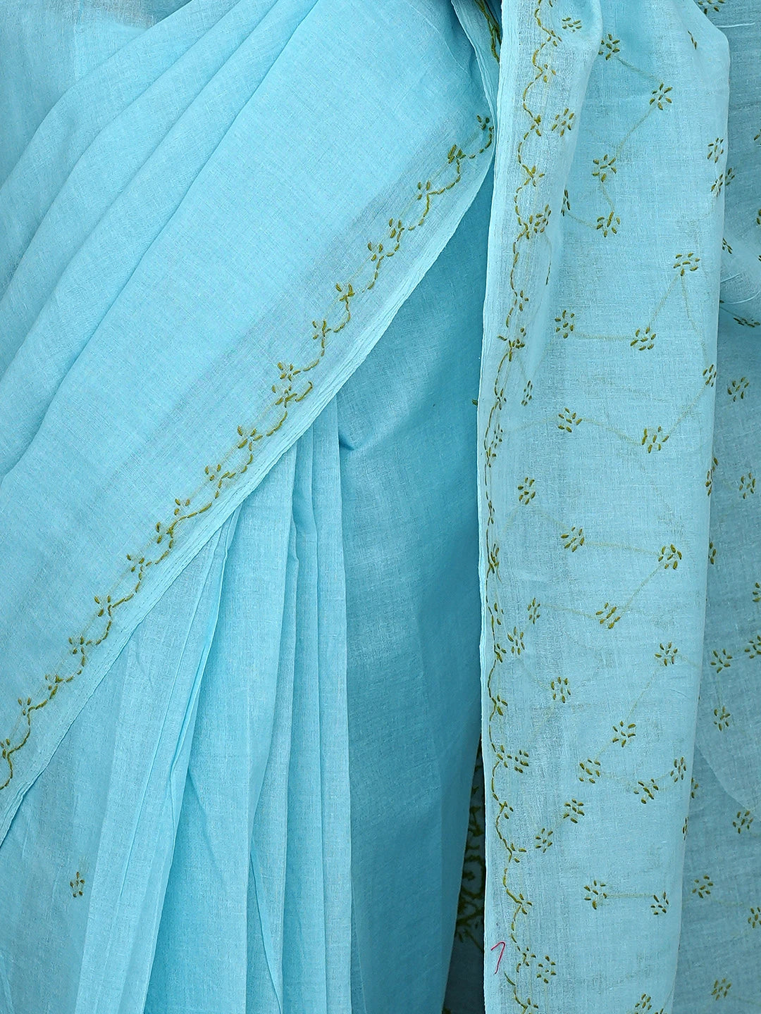 Ada Hand Embroidered Blue Cotton Lucknowi Chikankari Saree and Blouse 01A882894
