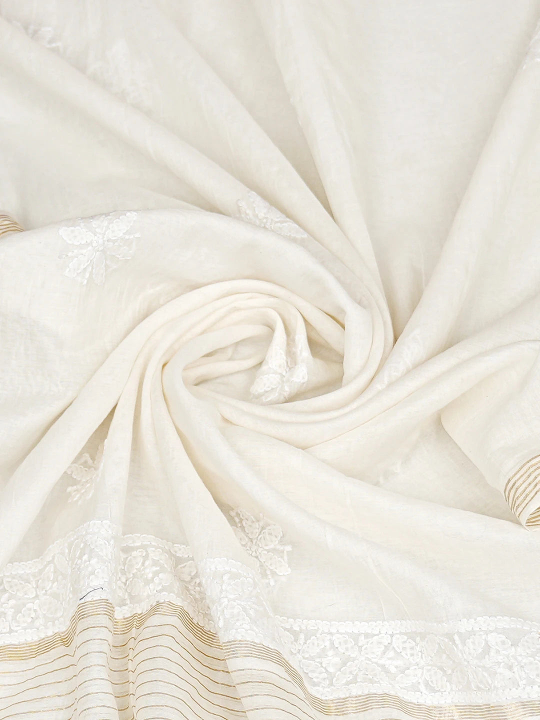 Ada Hand Embroidered White Chanderi Lucknowi Chikankari Dupatta 01A862707