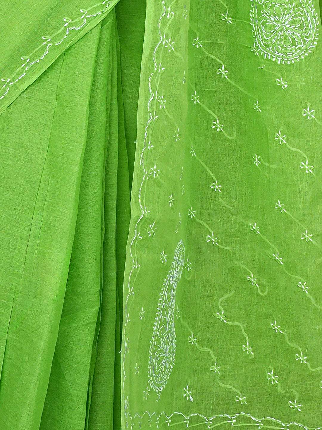 Ada Hand Embroidered Green Cotton Lucknowi Chikankari Saree and Blouse 01A882864