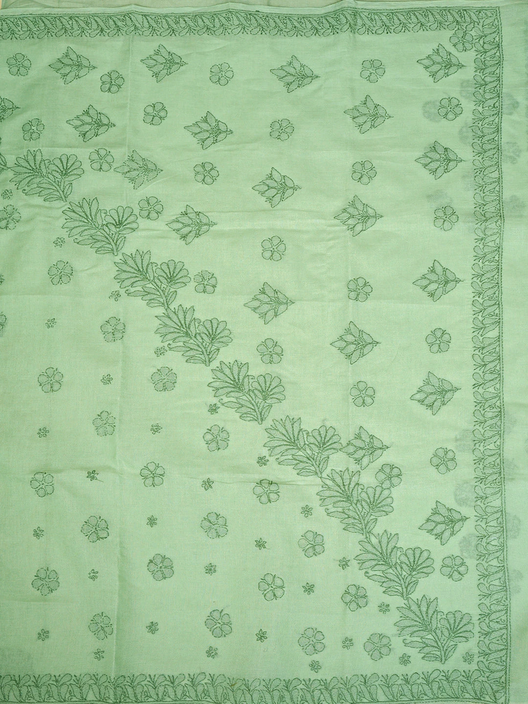 Ada Hand Embroidered Pista Green Cotton Lucknowi Chikankari Saree and Blouse 01A872888