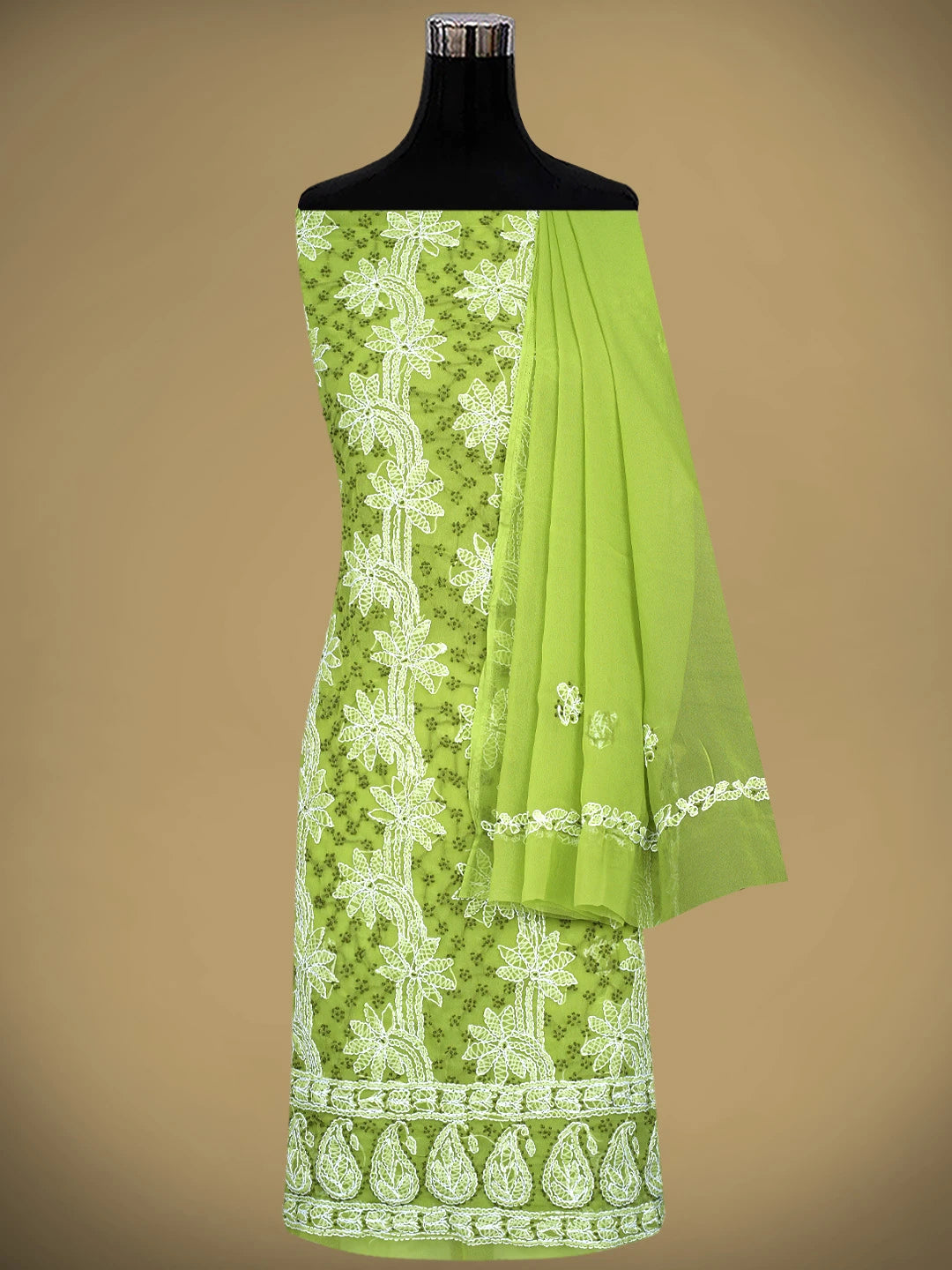 Ada Hand Embroidered Green Georgette Lucknowi Chikankari Unstitched Suit Piece 01A872124