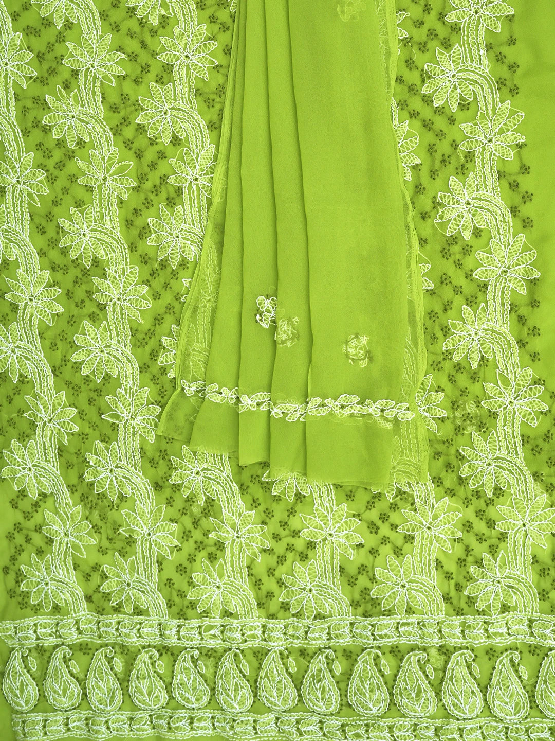 Ada Hand Embroidered Green Georgette Lucknowi Chikankari Unstitched Suit Piece 01A872124