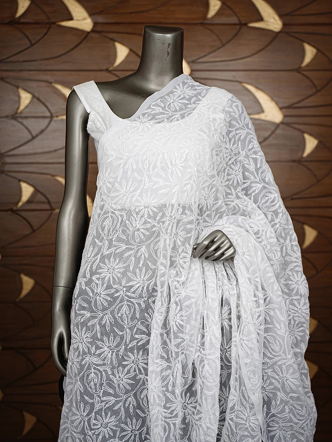 Ada Hand Embroidered White Georgette Lucknowi Chikankari Dupatta 01A779393