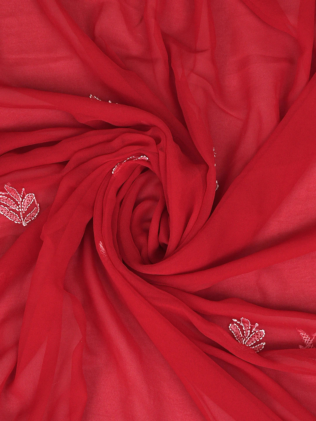 Ada Hand Embroidered Red Georgette Lucknowi Chikankari Unstitched Suit Piece 01A878920