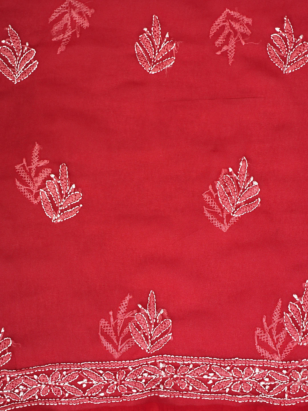 Ada Hand Embroidered Red Georgette Lucknowi Chikankari Unstitched Suit Piece 01A878920