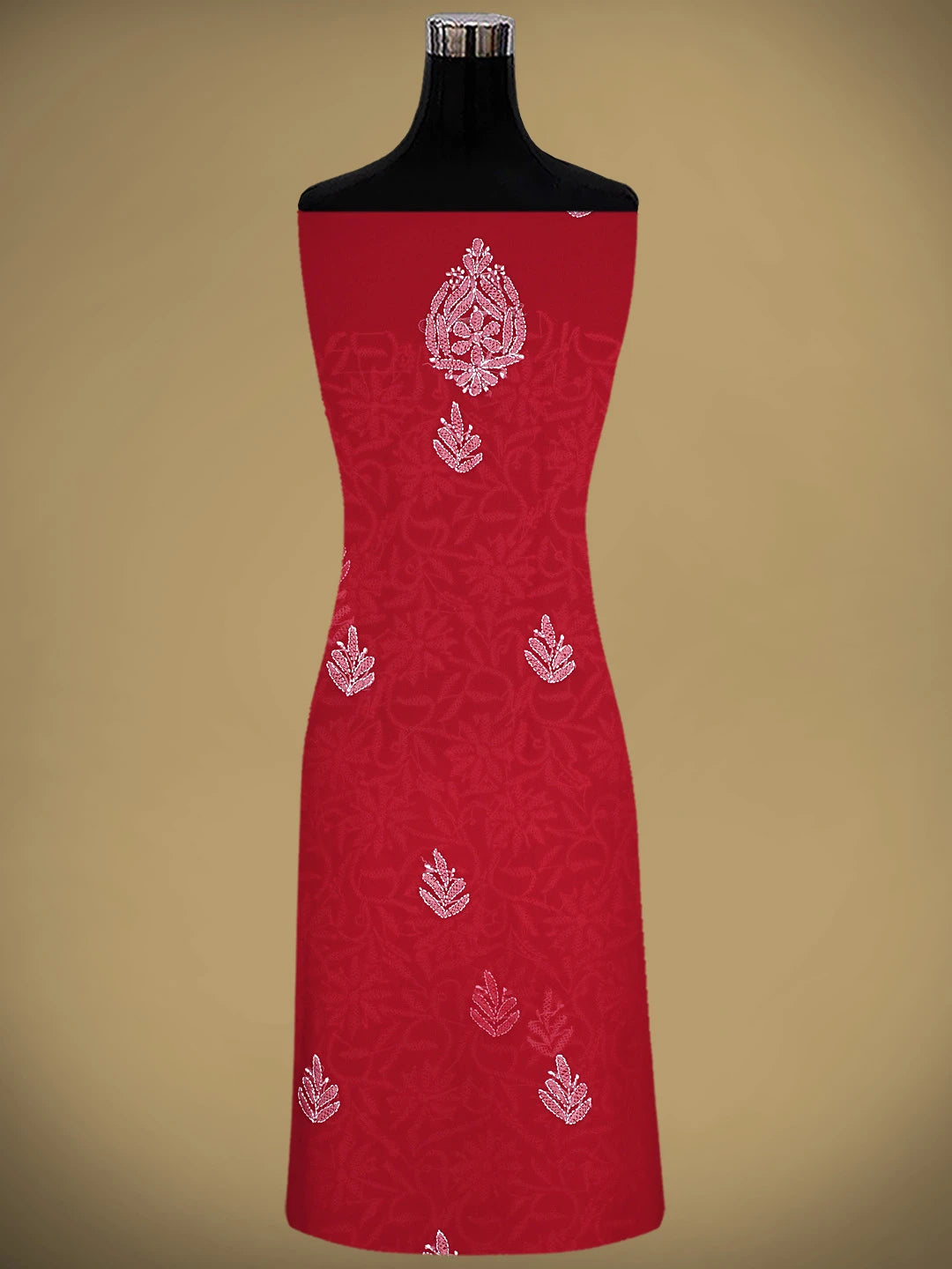 Ada Hand Embroidered Red Georgette Lucknowi Chikankari Unstitched Suit Piece 01A878920