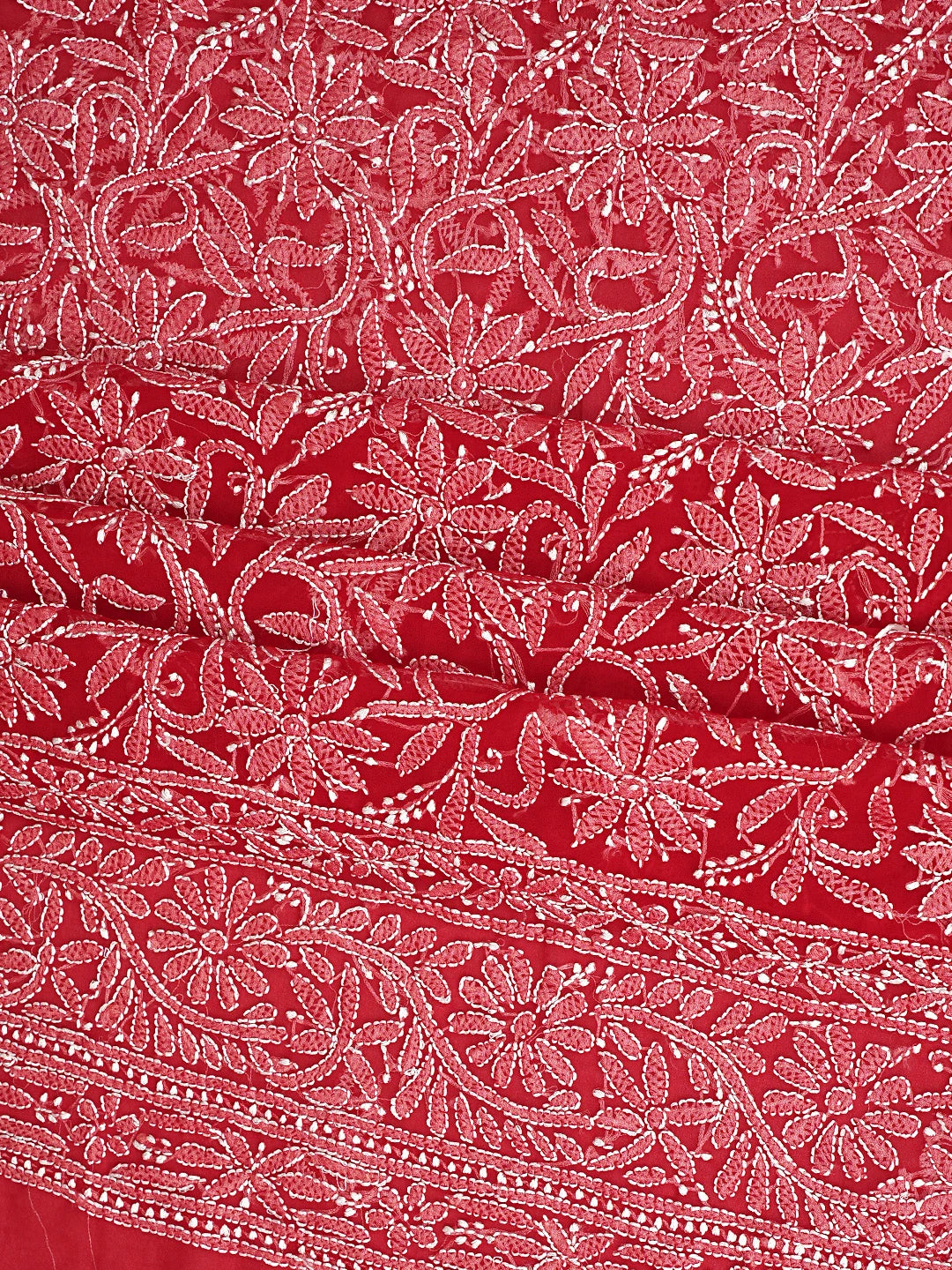 Ada Hand Embroidered Red Georgette Lucknowi Chikankari Unstitched Suit Piece 01A878920