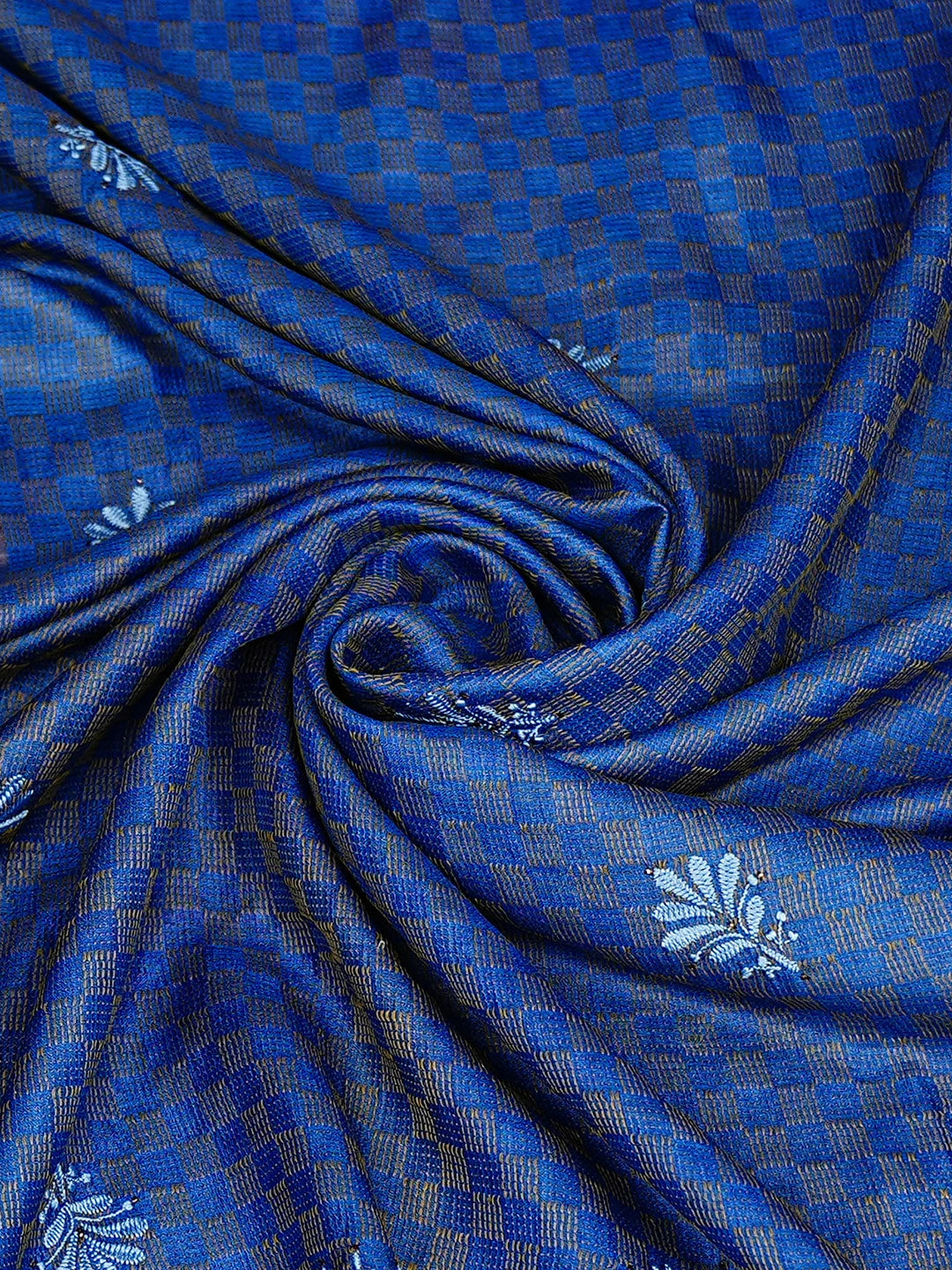 Ada Hand Embroidered Royal Blue Tussar Silk Lucknowi Chikankari Dupatta with Muqaish work 01A264806