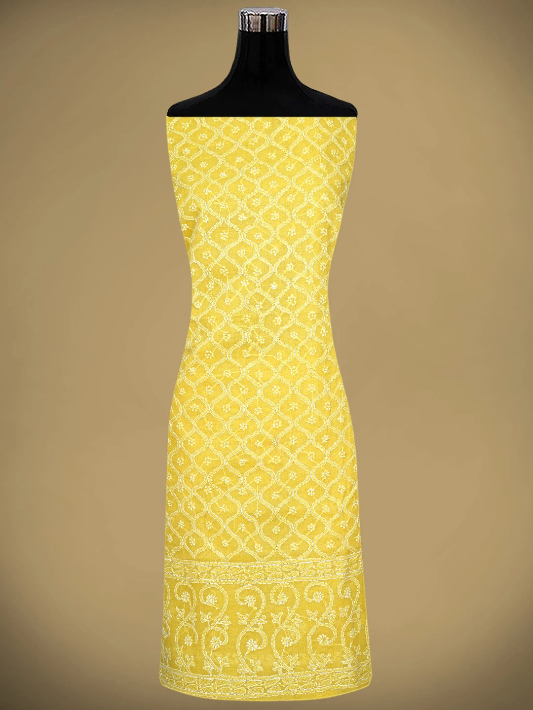 Ada Hand Embroidered Yellow Cotton Lucknowi Chikankari Unstitched Suit Piece 01A887927