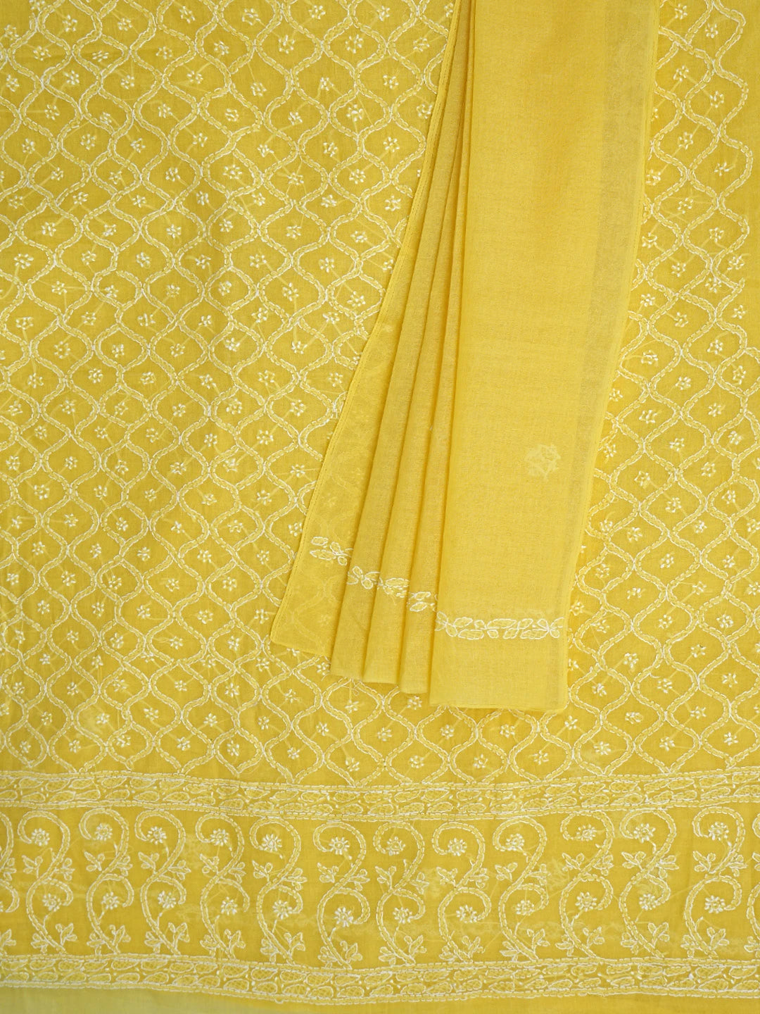 Ada Hand Embroidered Yellow Cotton Lucknowi Chikankari Unstitched Suit Piece 01A887927